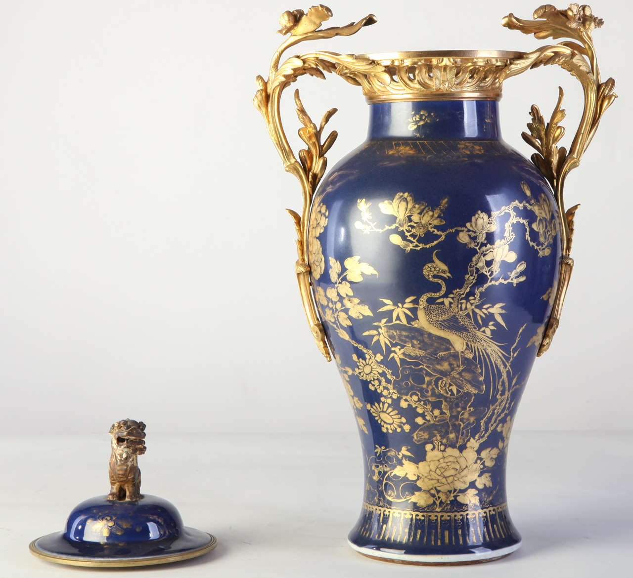 Set of Three 18th Century Chinese Powder Blue Gilt-Decorated Vases For Sale 1