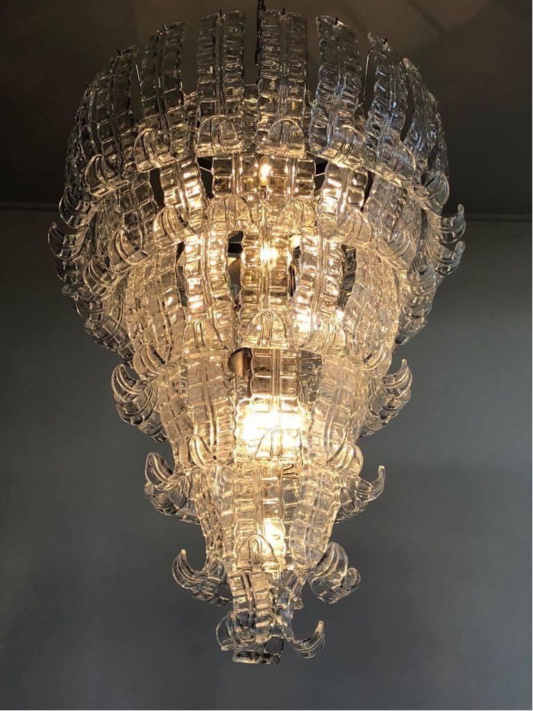 Blown Glass Pair of Barovier & Toso Impressive Murano Glass Chandelier, Italy, 1970s For Sale