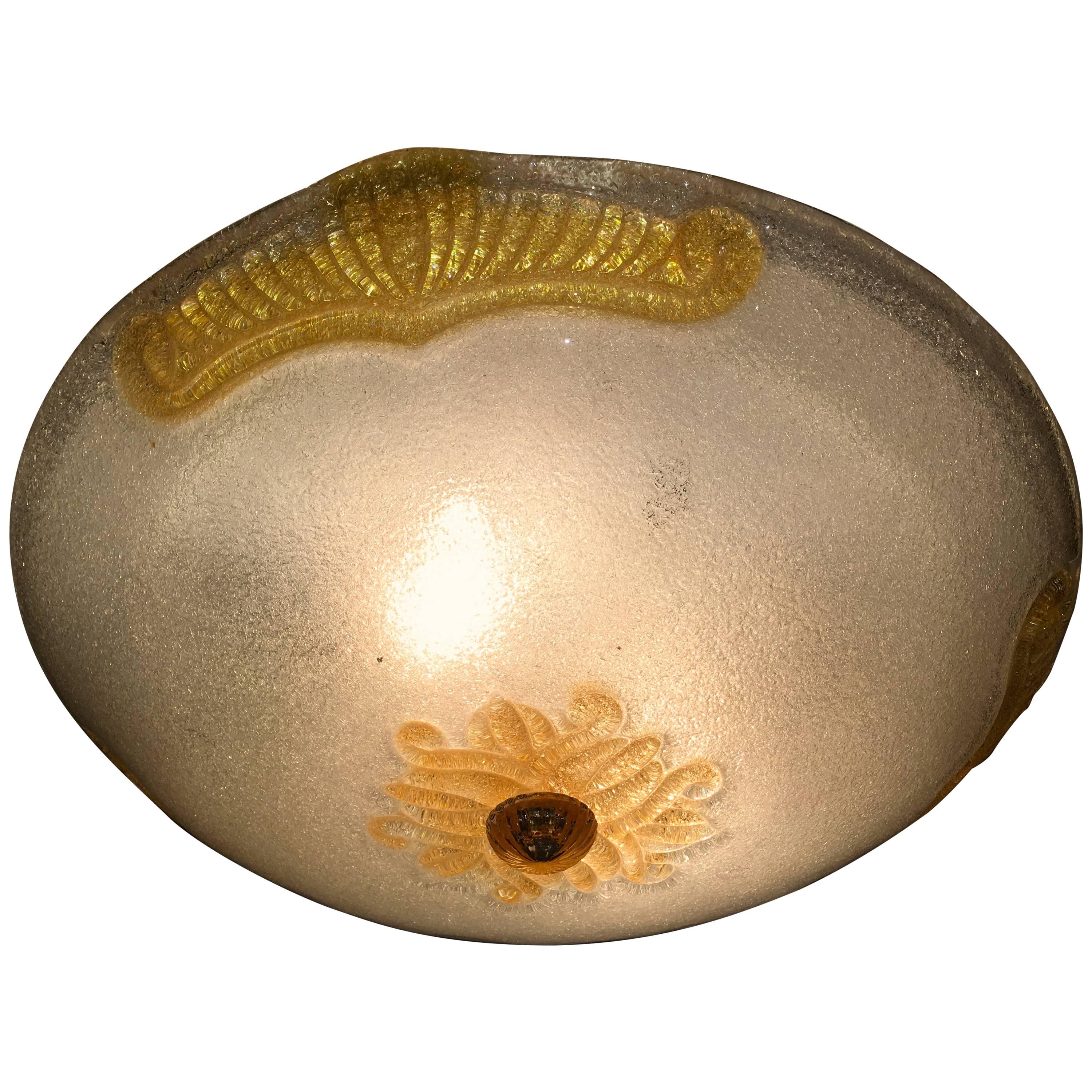 Italian Murano Glass Ceiling Light or Flush Mount with Gold Inclusions by Barovier 1970s For Sale