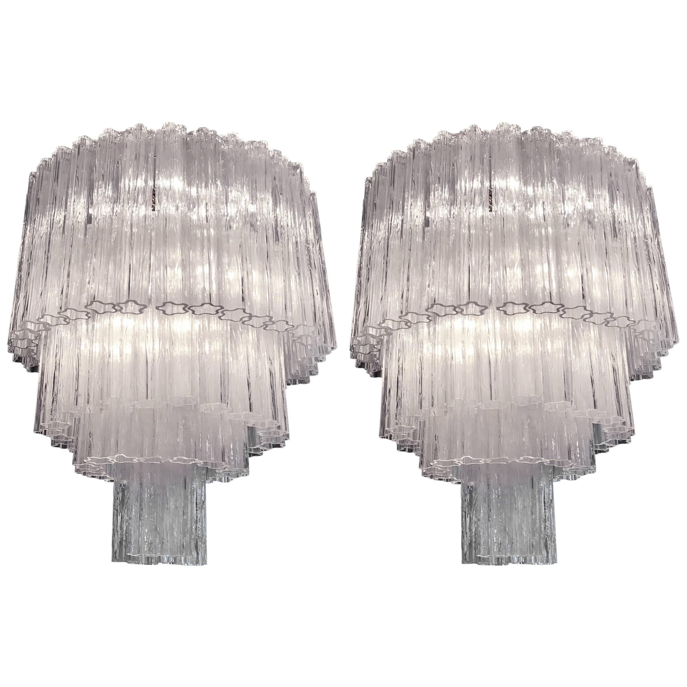 Majestic Pair of Italian Tronchi Chandeliers Tony Zuccheri for Venini, 1960s