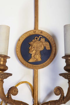 Pair of Bronze Two-Light Neoclassical Wall Sconces