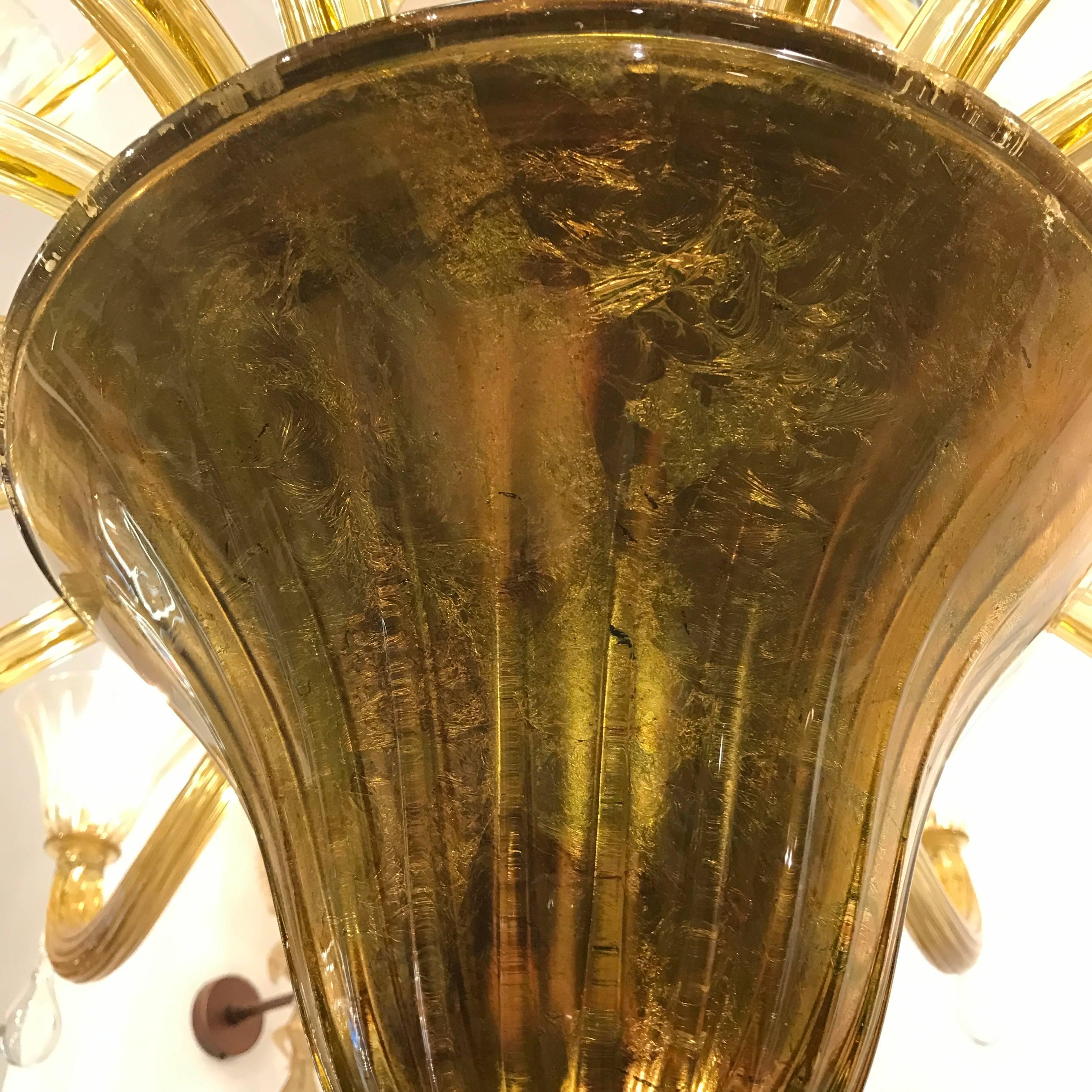 20th Century Venini Amber Gold Extraordinary Original Murano Glass Chandelier, 1960