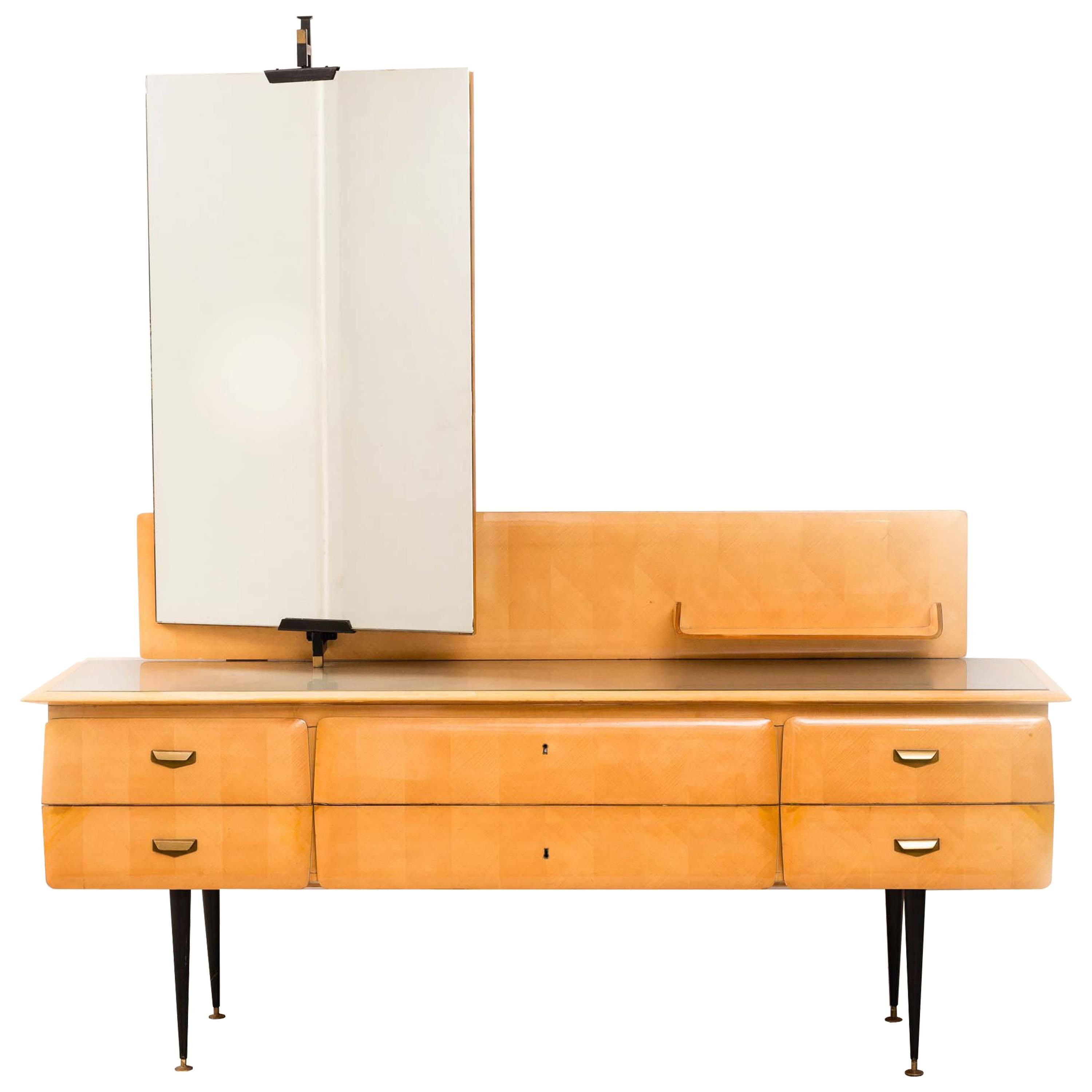  Italian Design Mid-Century Maple Wood Dressing Table 1950 For Sale