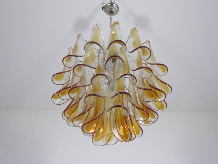 20th Century Pair of Murano Glass Amber Petals Chandelier by Mazzega, 1970s For Sale