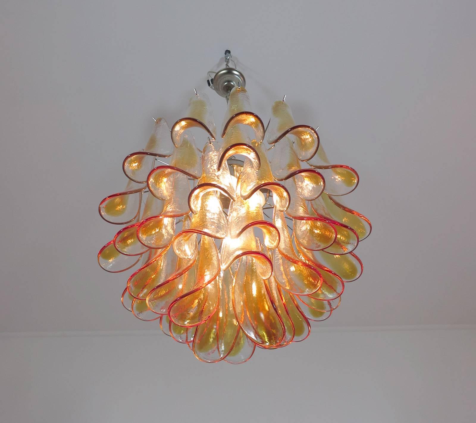 Pair of Murano Glass Amber Petals Chandelier by Mazzega, 1970s For Sale 2