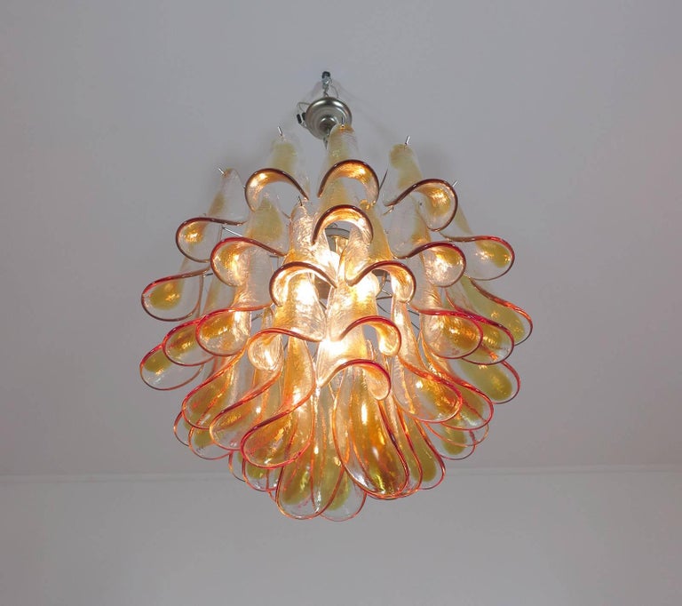 Pair of Murano Glass Amber Petals Chandelier by Mazzega, 1970s For Sale 3