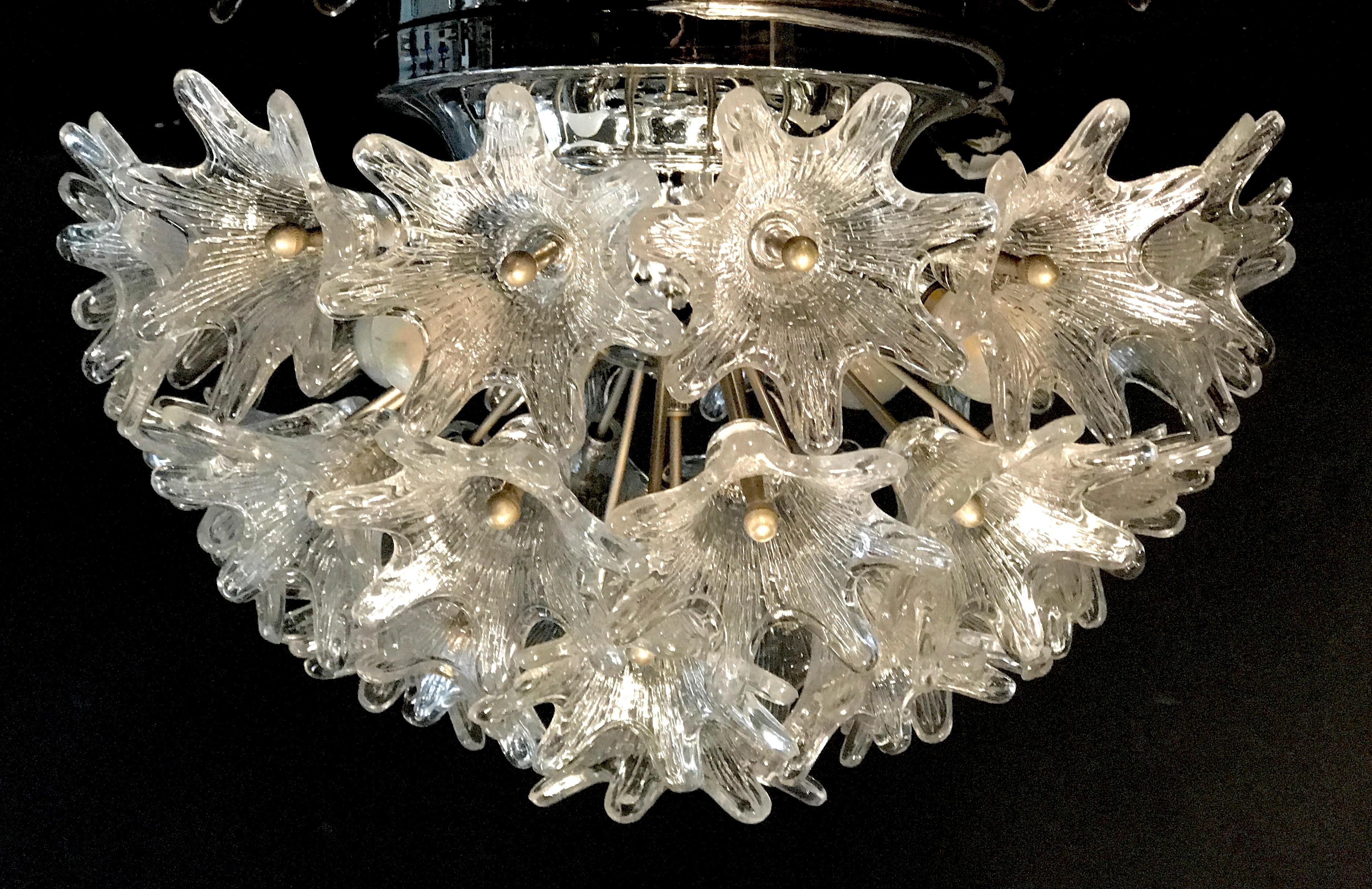 Mid-20th Century Pair of Murano Glass Flower Sputnik Chandelier by Venini for VeArt, Italy, 1960s