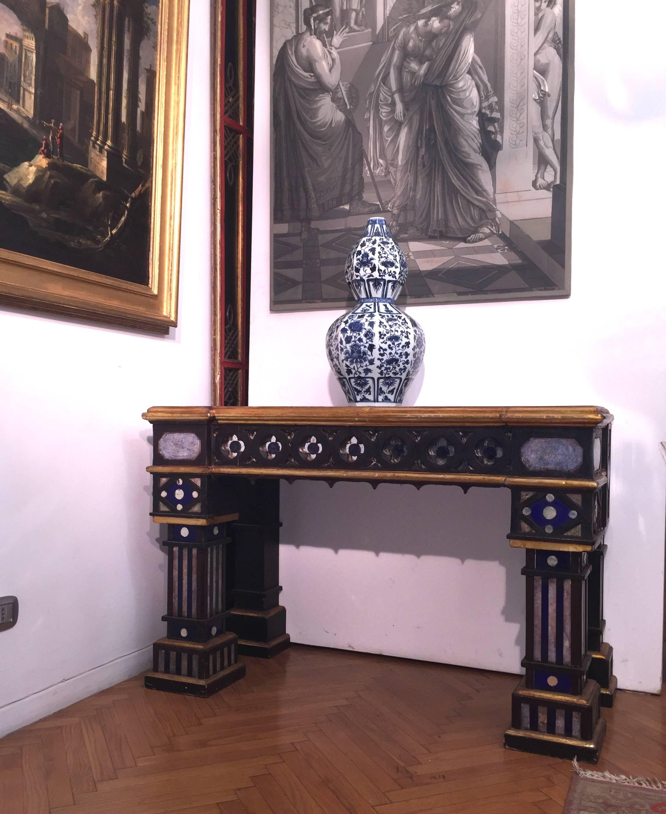 Pair of Italian 19th Century Neo-Gothic Console Tables For Sale 4