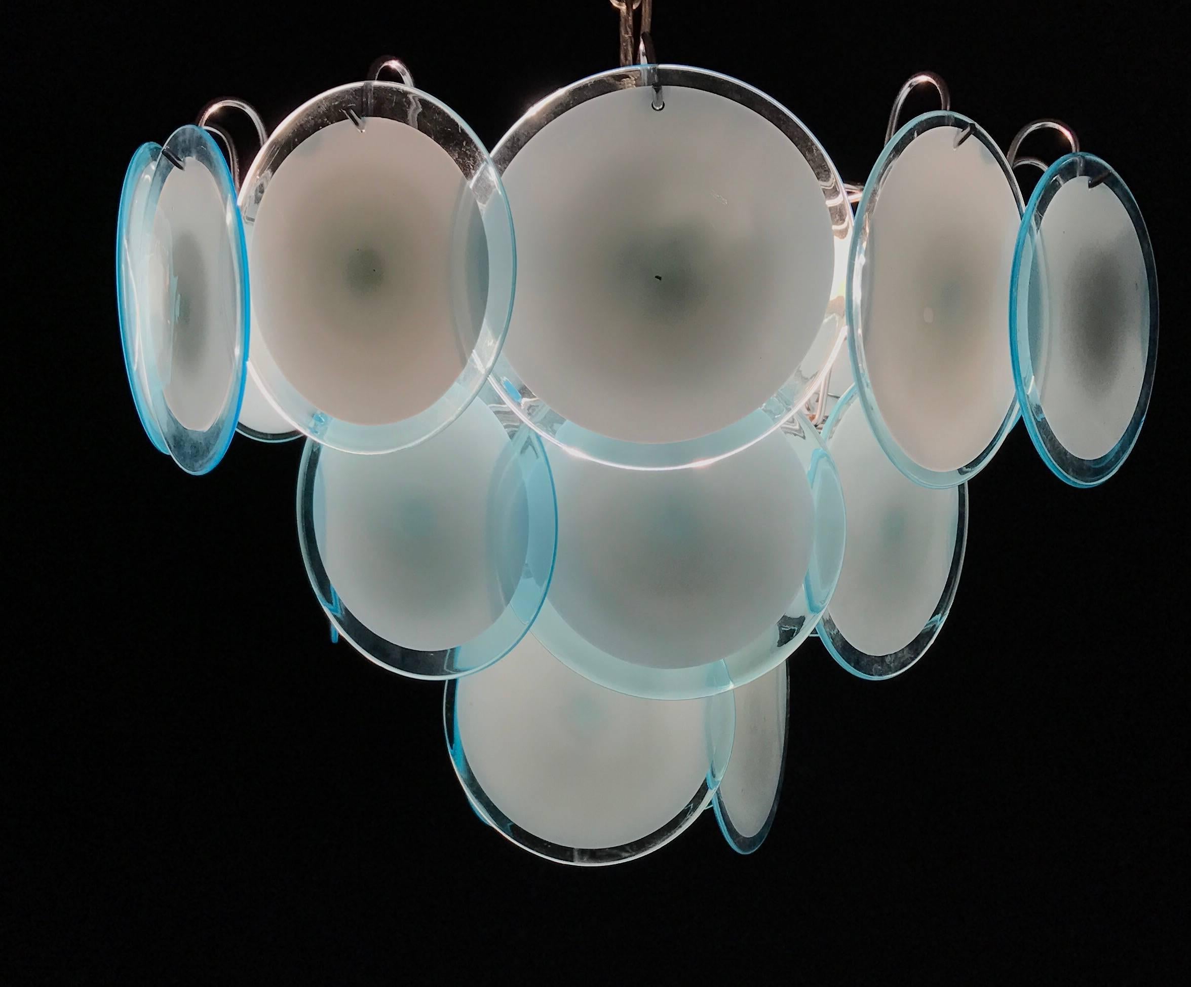 Pair of Vistosi Disc Murano Chandelier, 1970s In Excellent Condition For Sale In Rome, IT