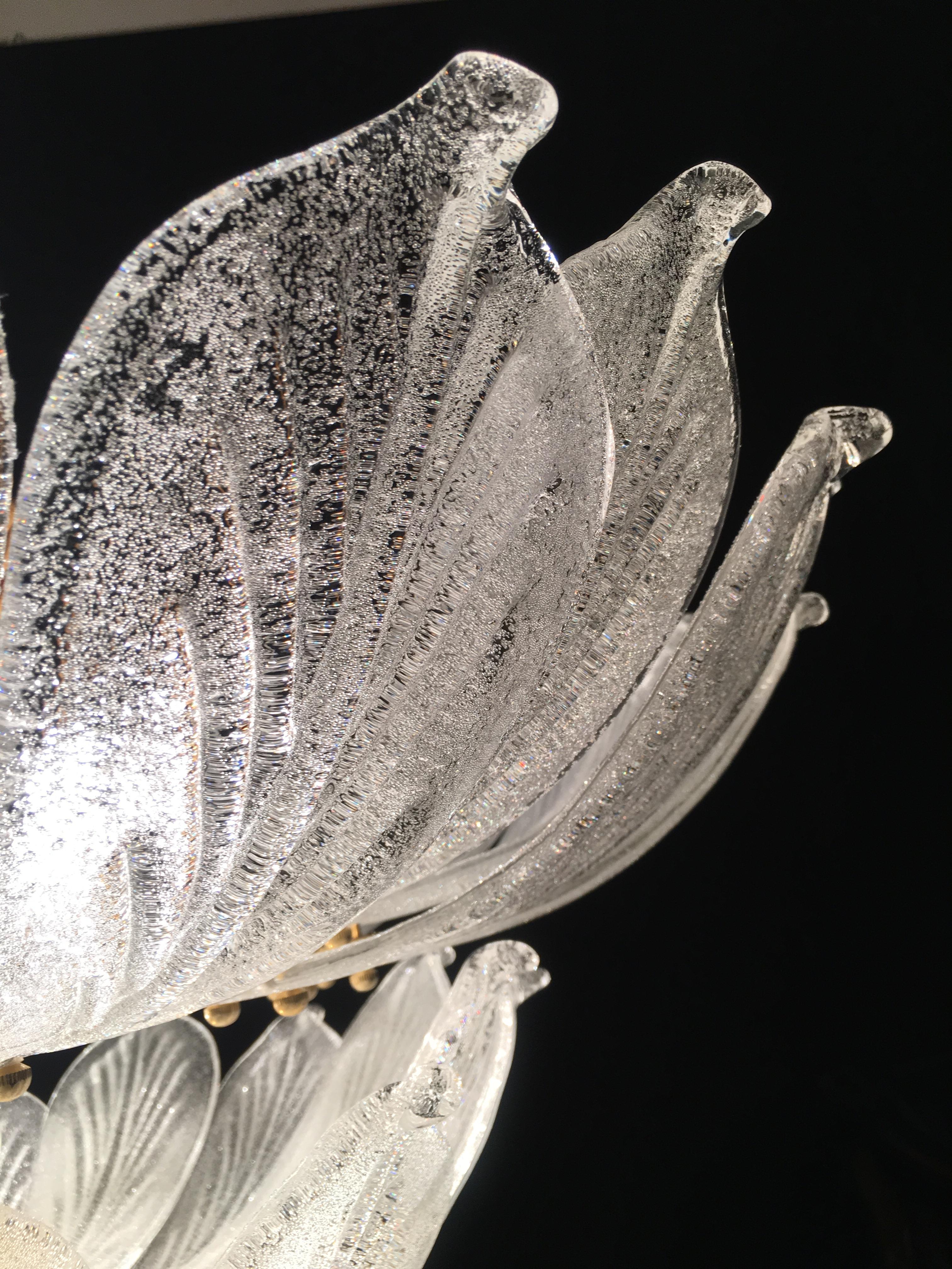 Pair of Italian Murano Glass Leave Flush Mount Chandelier For Sale 4