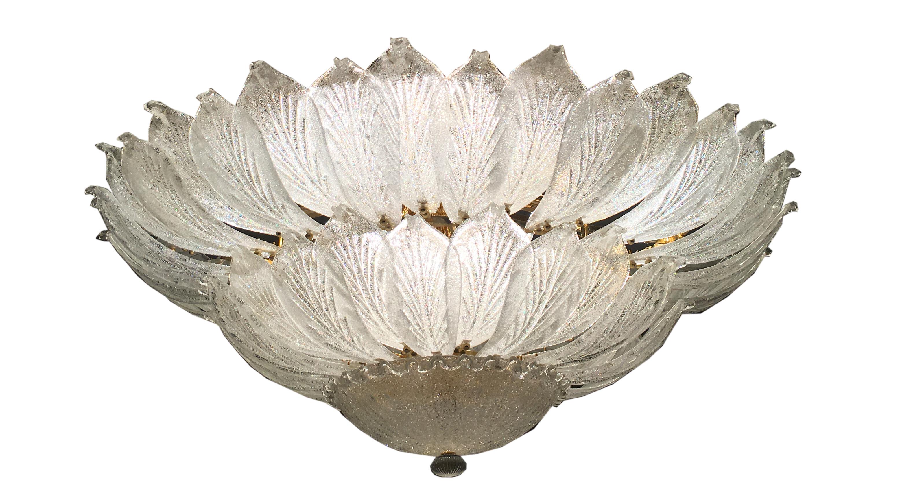 Pair of Italian Murano Glass Leave Flush Mount Chandelier For Sale 7