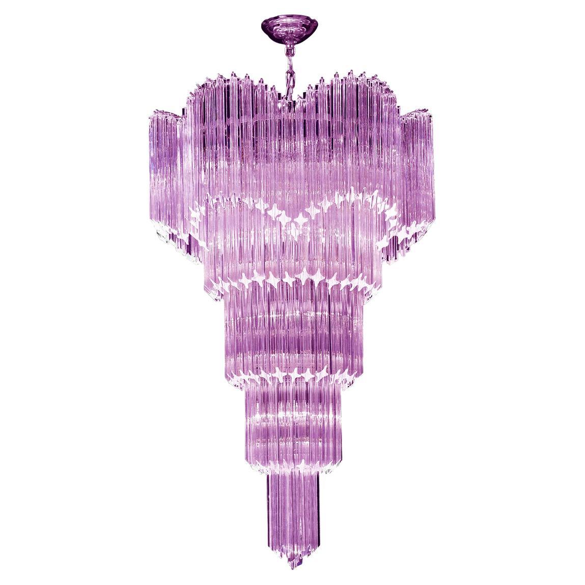 Huge Pink Multitier Triedi Crystal Prism Chandelier