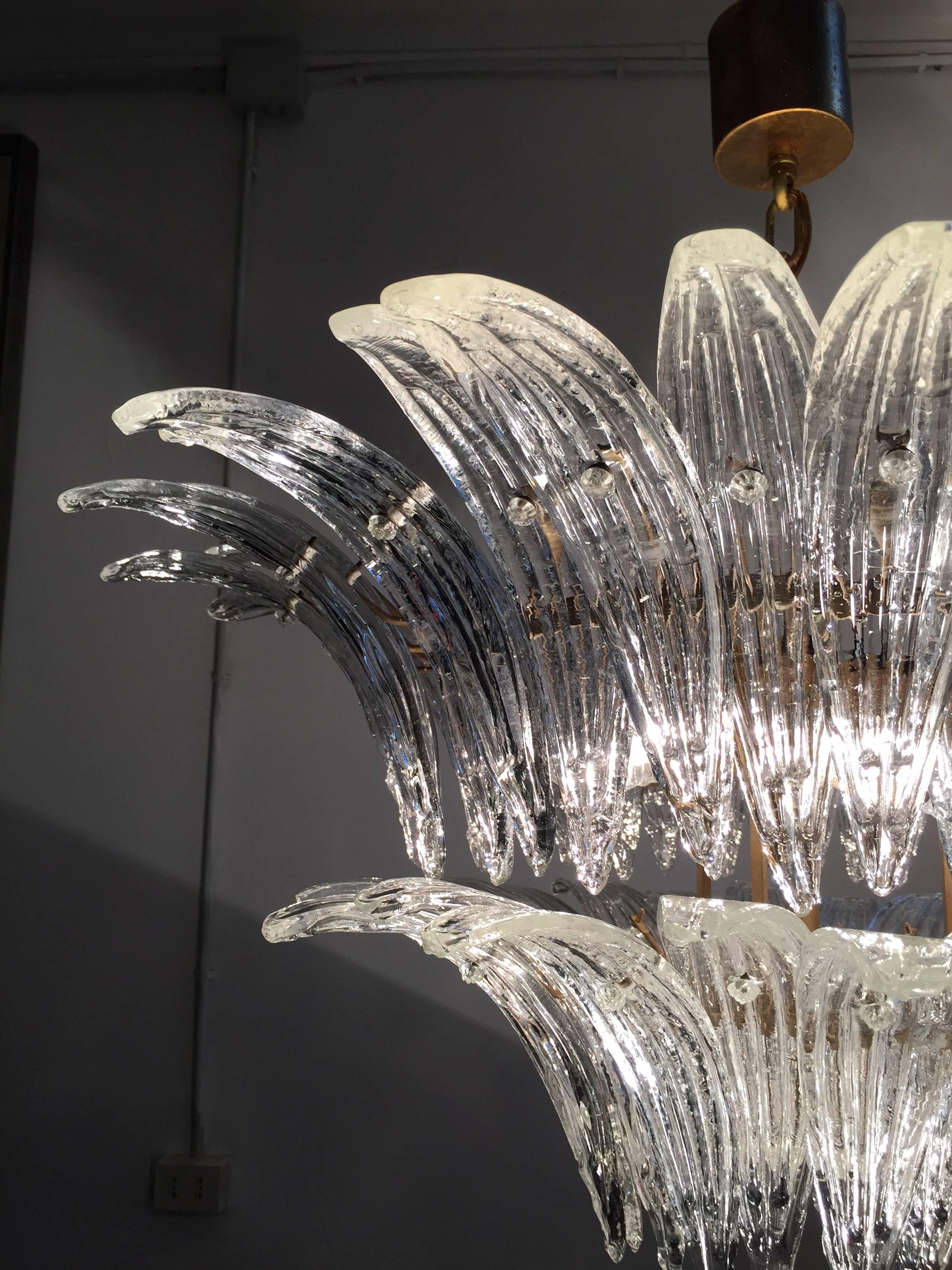 Italian Original Pair of the Famous Chandelier Palmette by Barovier & Toso, 1960
