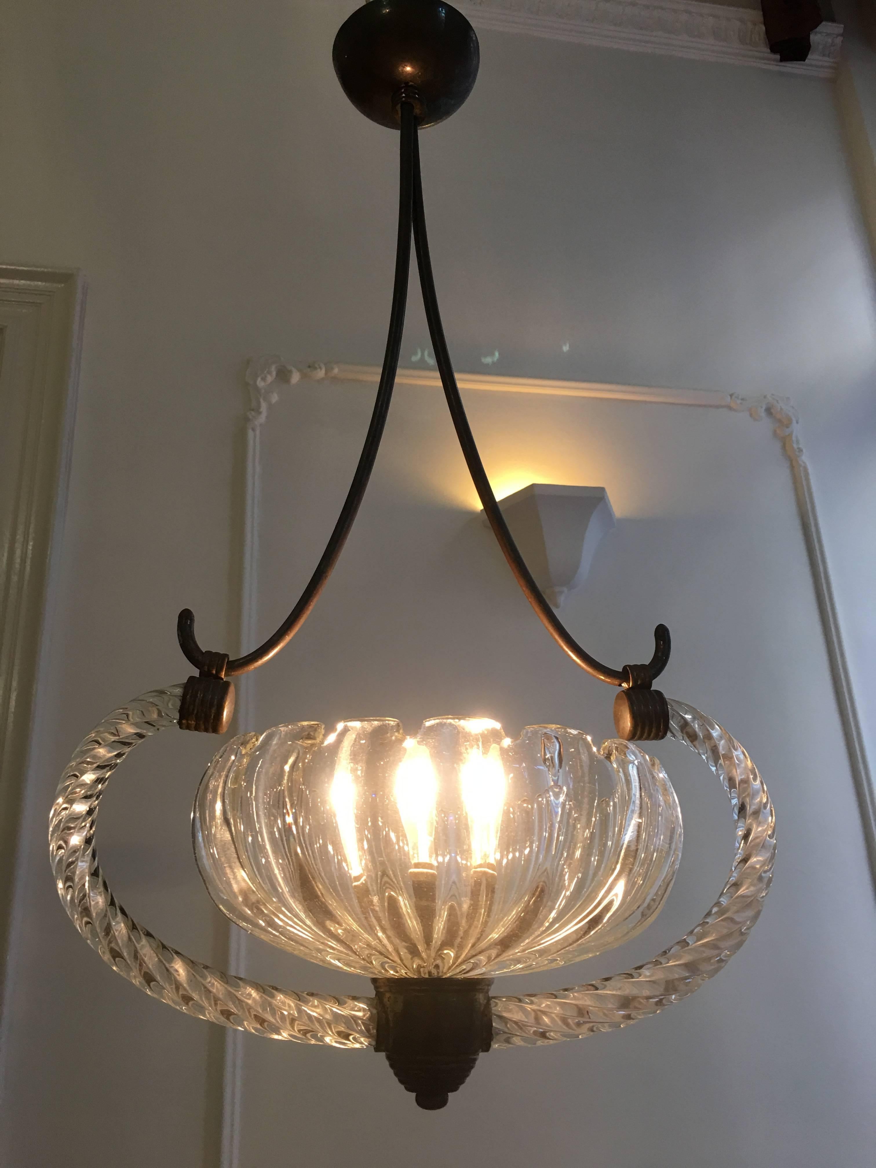 Mid-20th Century Chandelier Art Deco by Ercole Barovier, 1940s For Sale