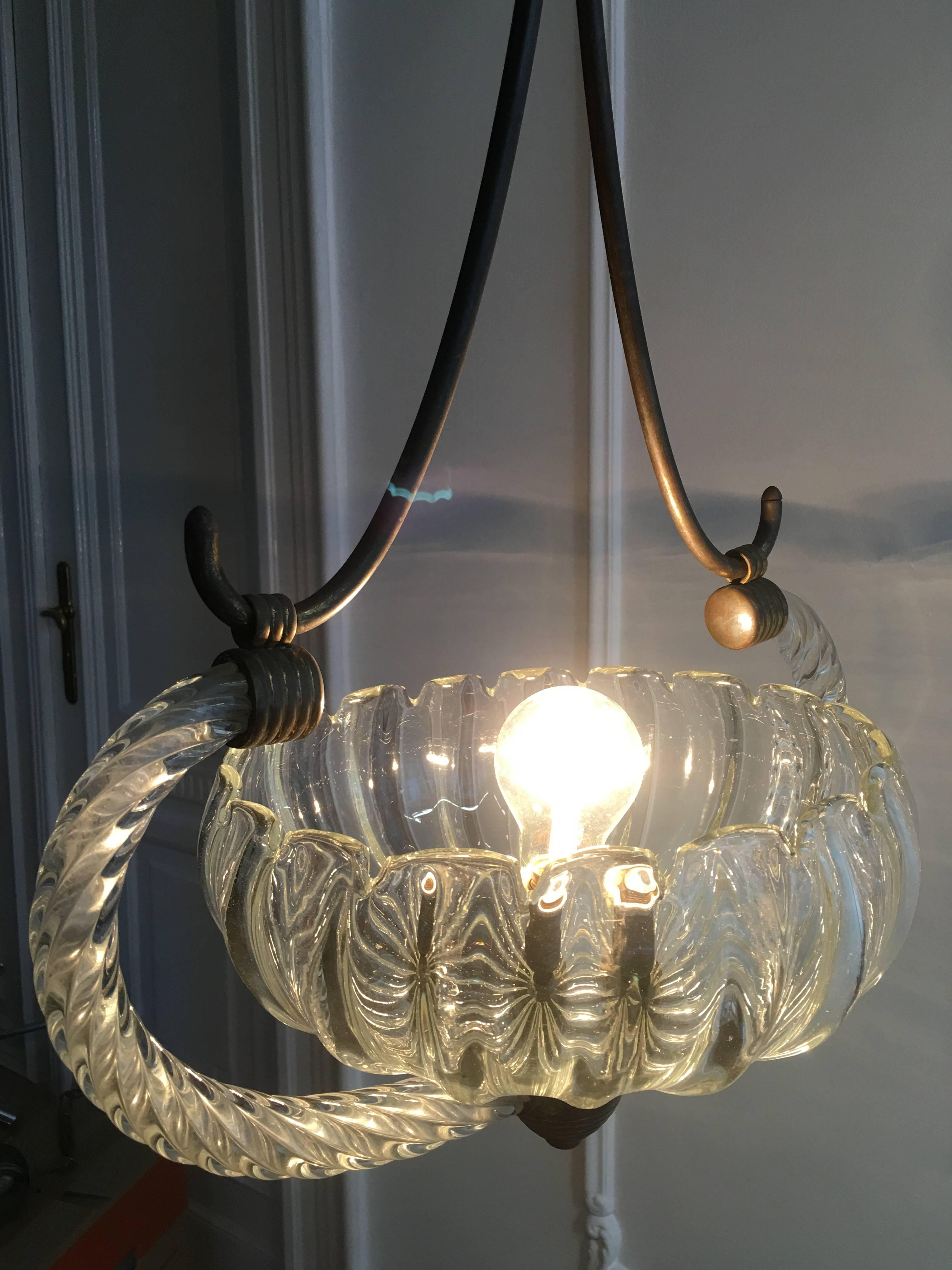 Chandelier Art Deco by Ercole Barovier, 1940s For Sale 1