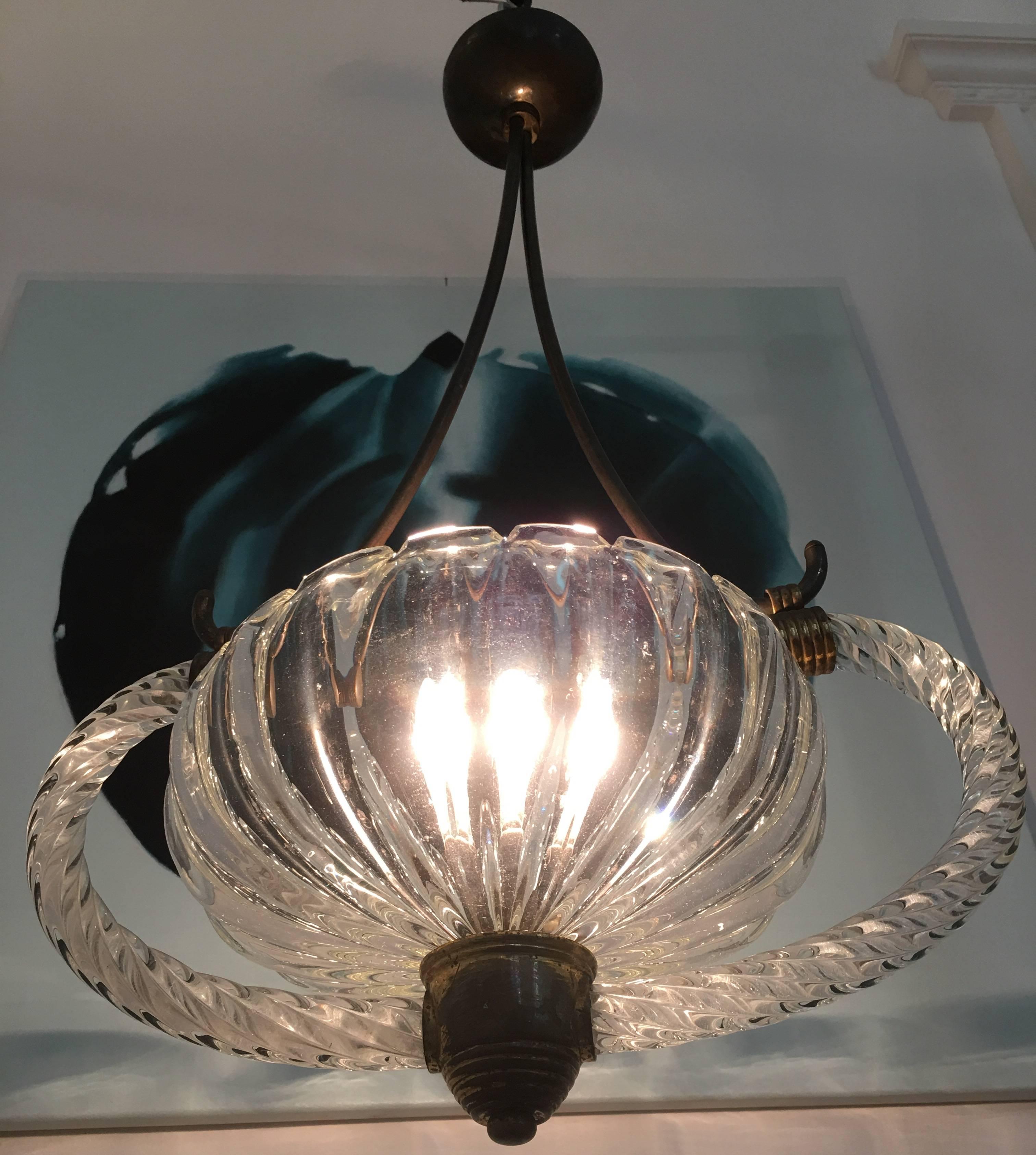 Chandelier Art Deco by Ercole Barovier, 1940s For Sale 3