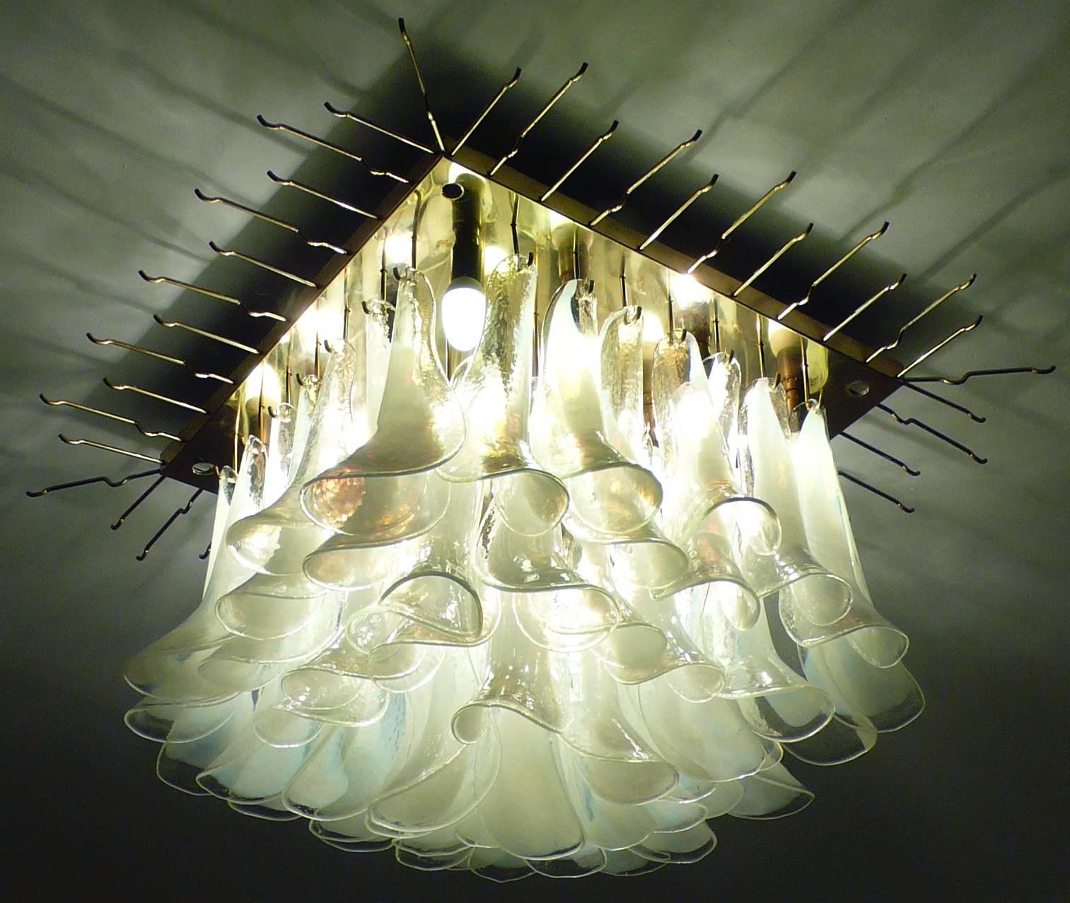 Contemporary Spectacular Murano Glass Petal Chandelier or Flush Mount For Sale