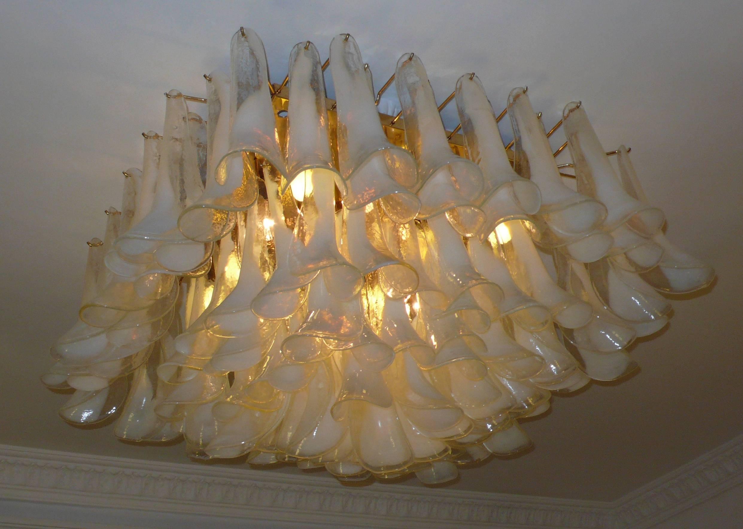 Italian Spectacular Murano Glass Petal Chandelier or Flush Mount For Sale