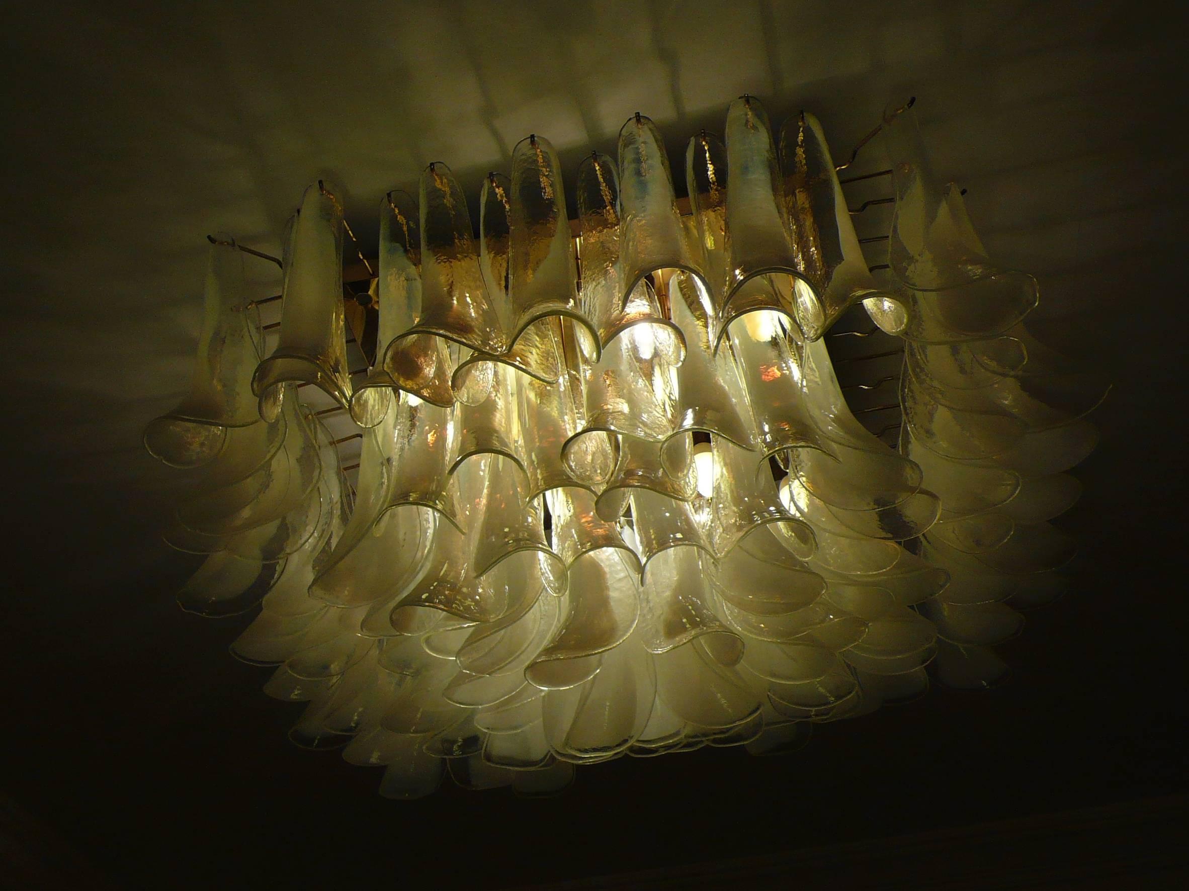 Mid-Century Modern Spectacular Murano Glass Petal Chandelier or Flush Mount For Sale