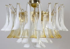 Large Murano Glass White and Amber Tulip Chandelier Italy 1970'