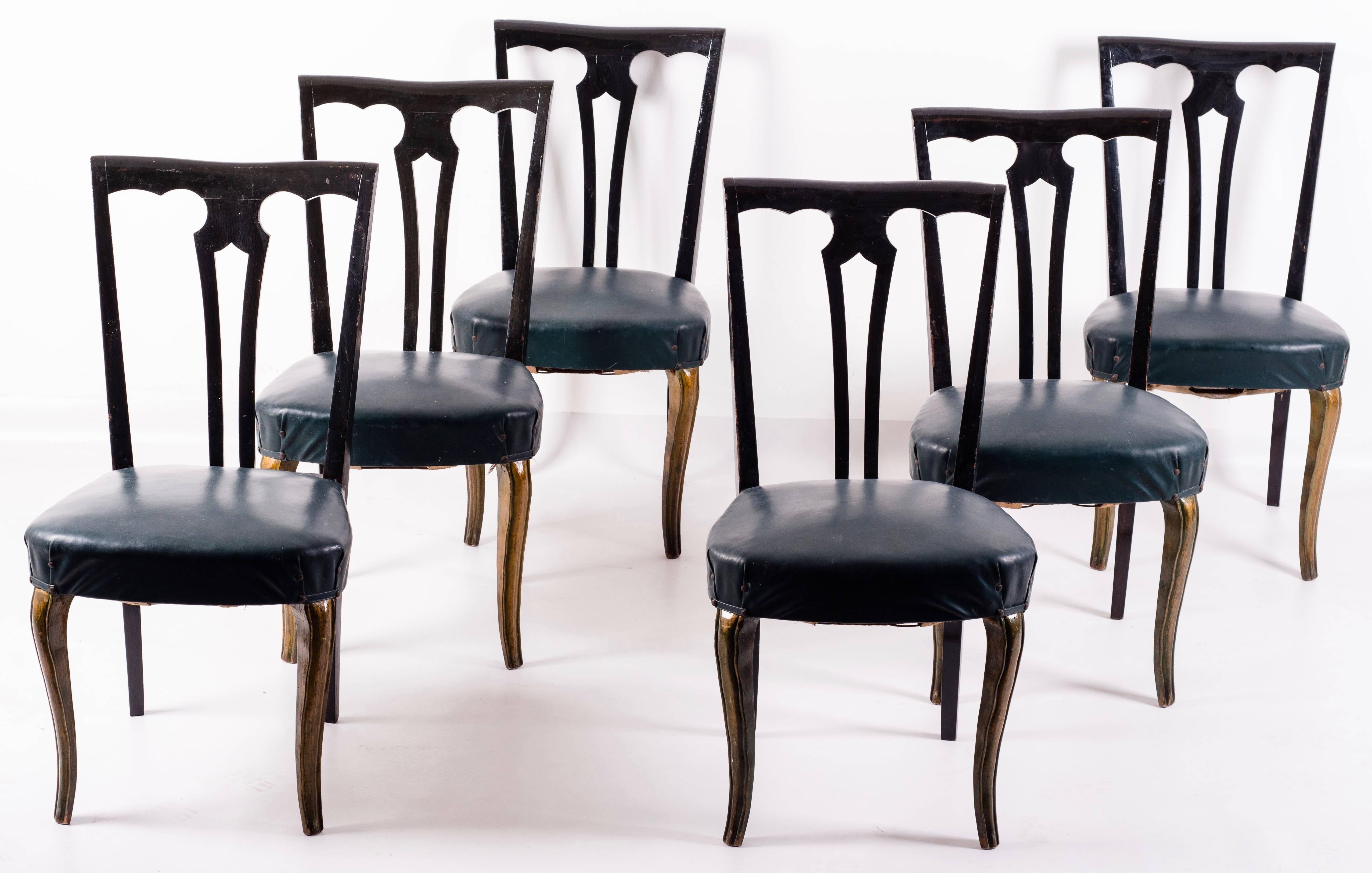 Mid-Century Modern Set of Eight Italian Midcentury Painted Dining Room Chairs PierLuigi Colli 1940s For Sale