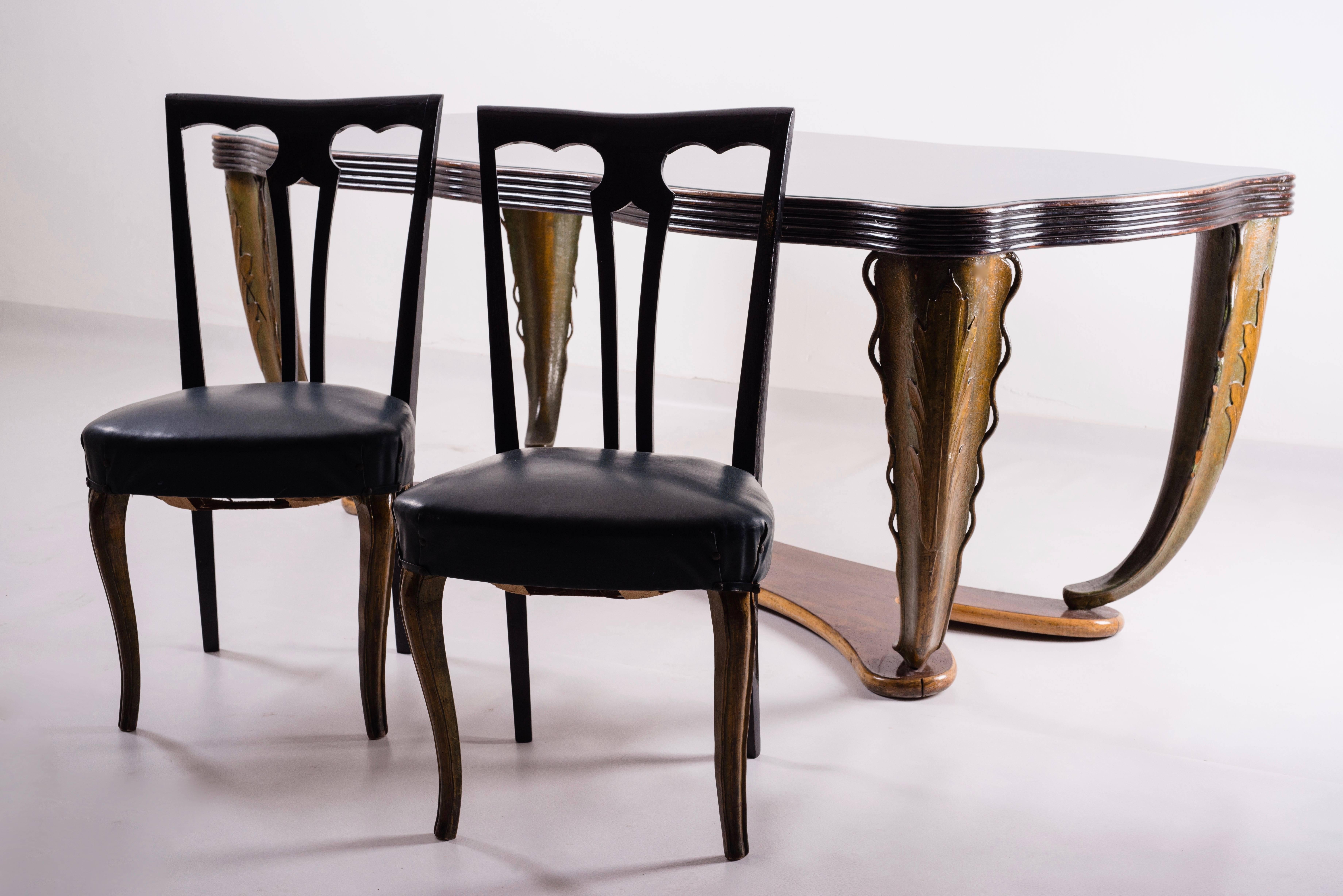 Mid-20th Century Set of Eight Italian Midcentury Painted Dining Room Chairs PierLuigi Colli 1940s For Sale