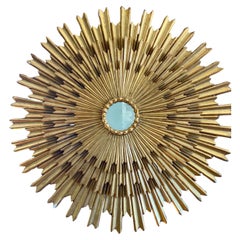 Excepcional espejo dorado de triple capa con rayos de sol, España, 1950