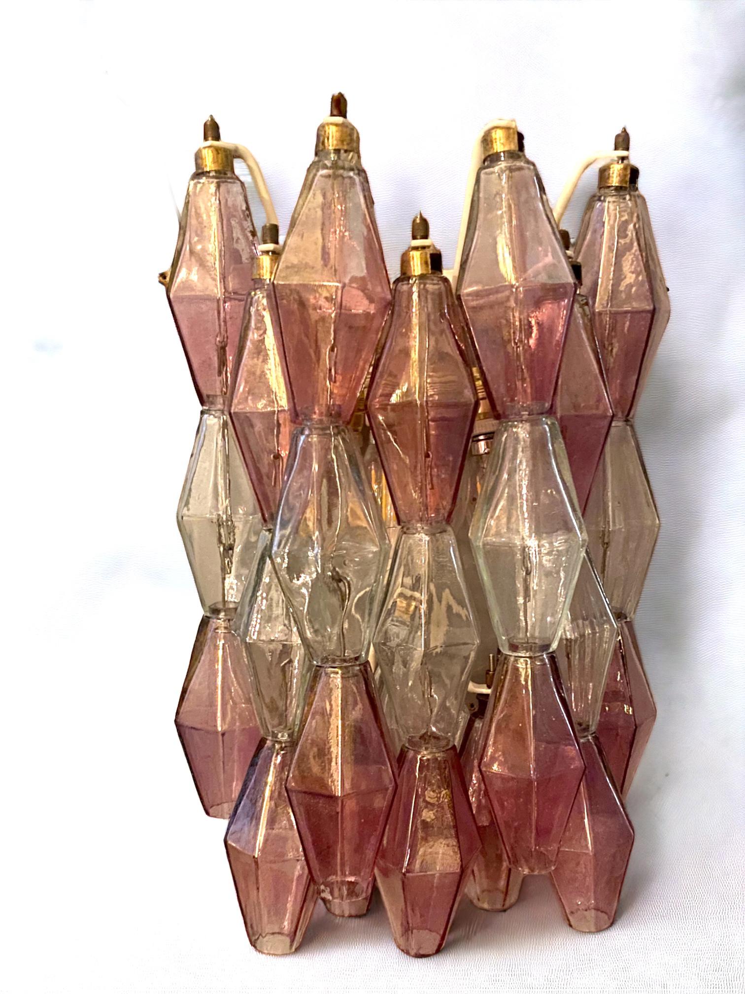 Pareja de Apliques de Poliedro Rosa y Transparente Carlo Scarpa Variación Venini, 1980' siglo XX en venta