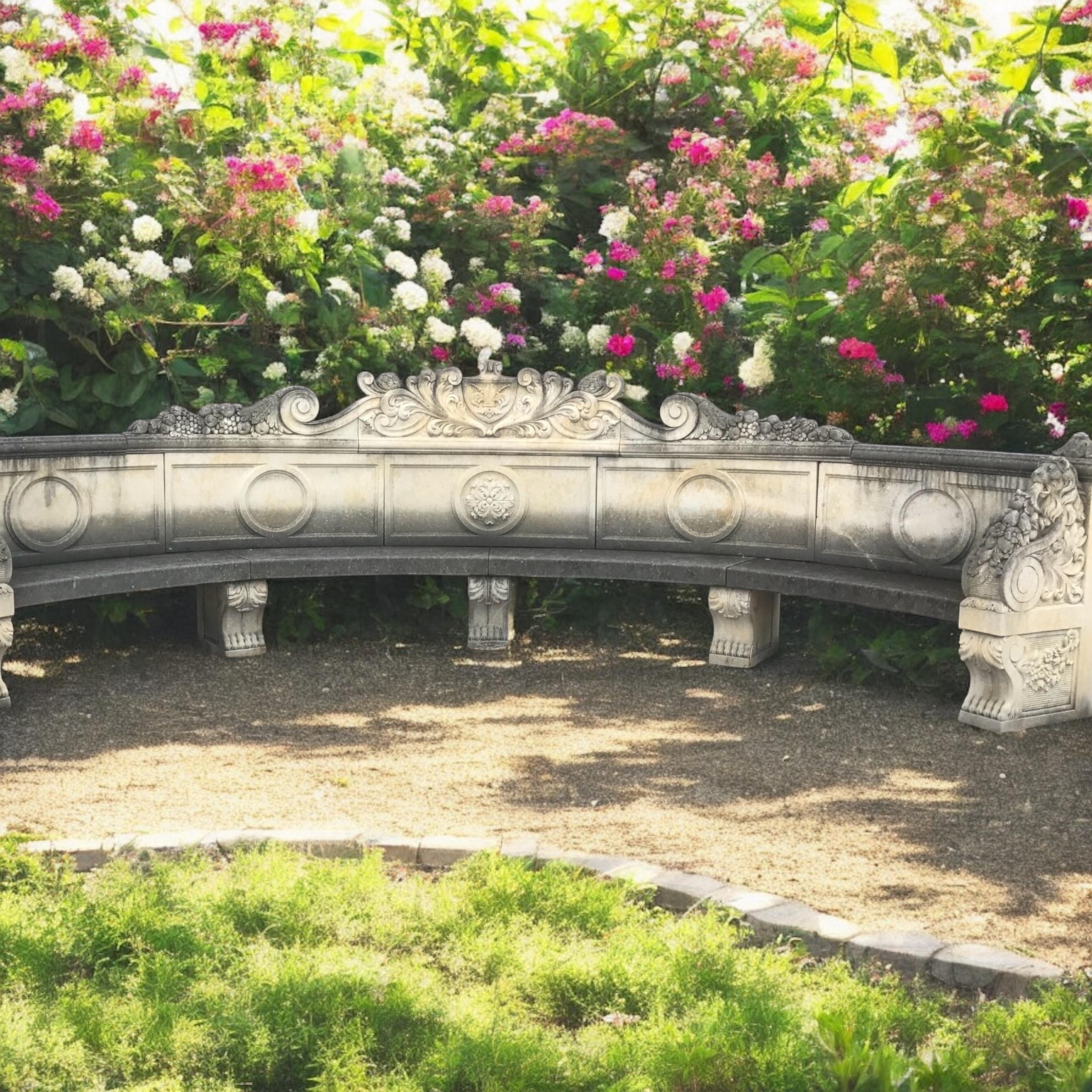 Italian Semi Circular Large Lime Stone Bench For Sale 2