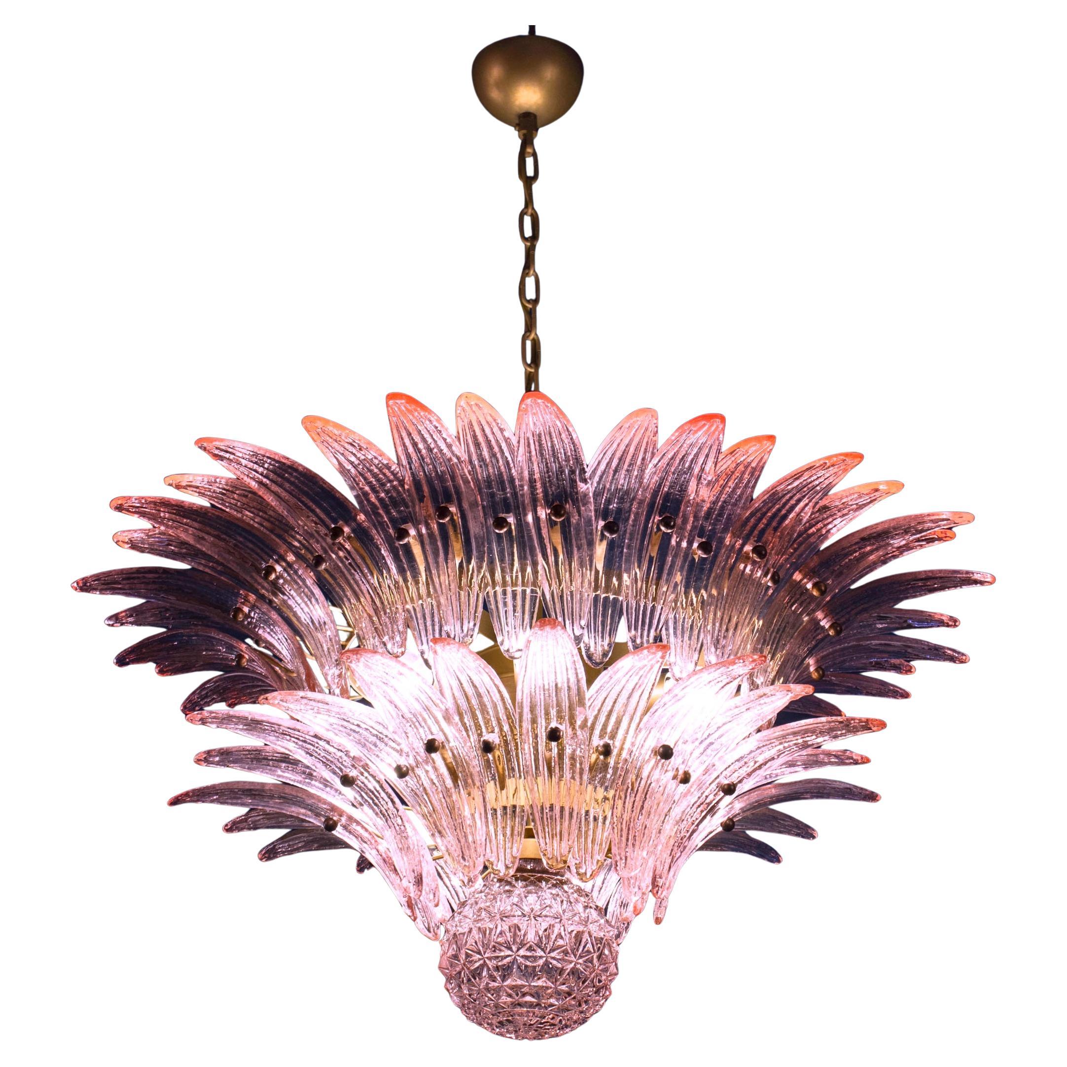 Fantástico candelabro rosa de palmeta de Murano