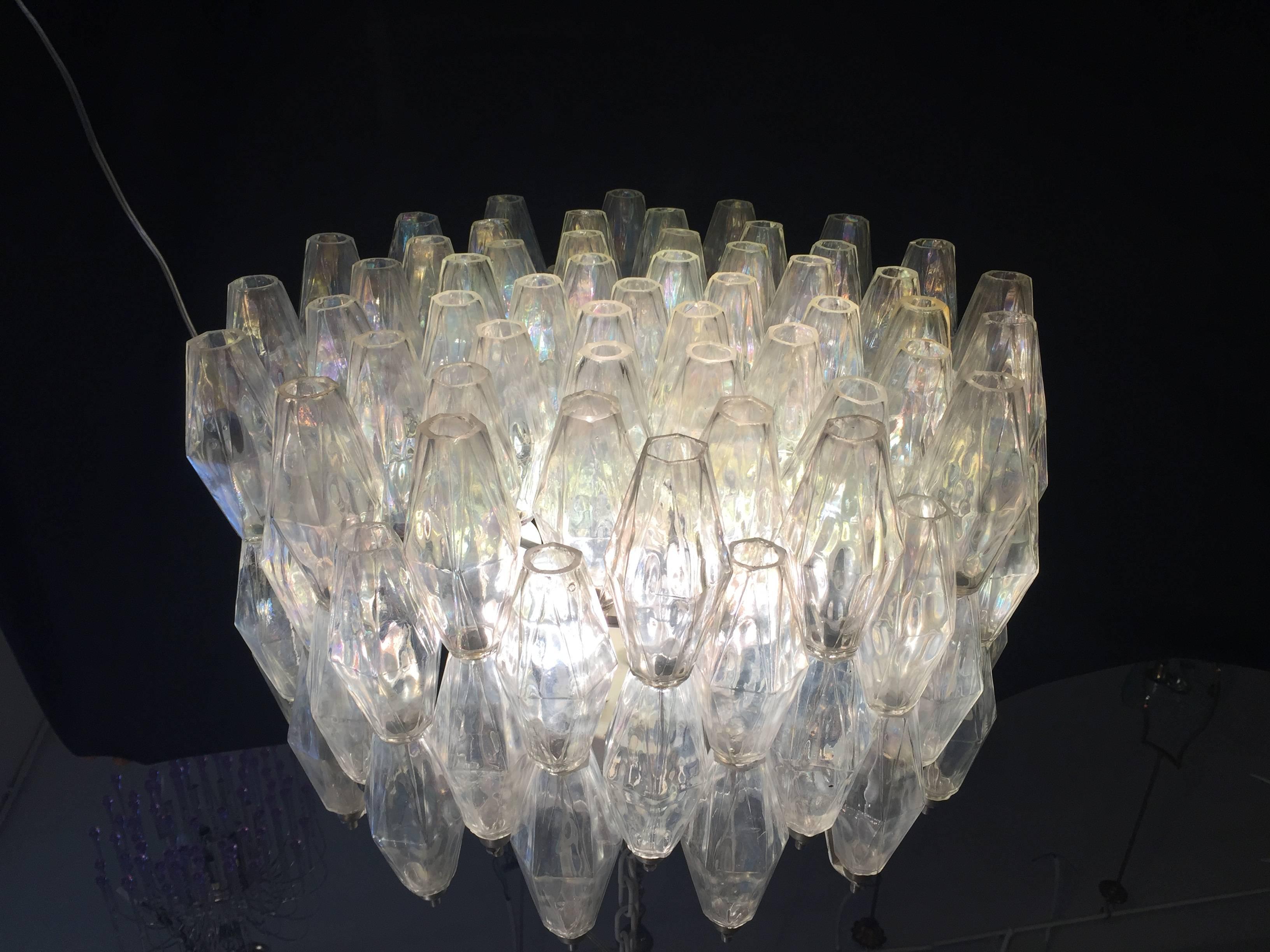 Each chandelier consists of 96 original and rare "Poliedri" made ​​of Murano glass iridescent.

Height without chain 40 cm.