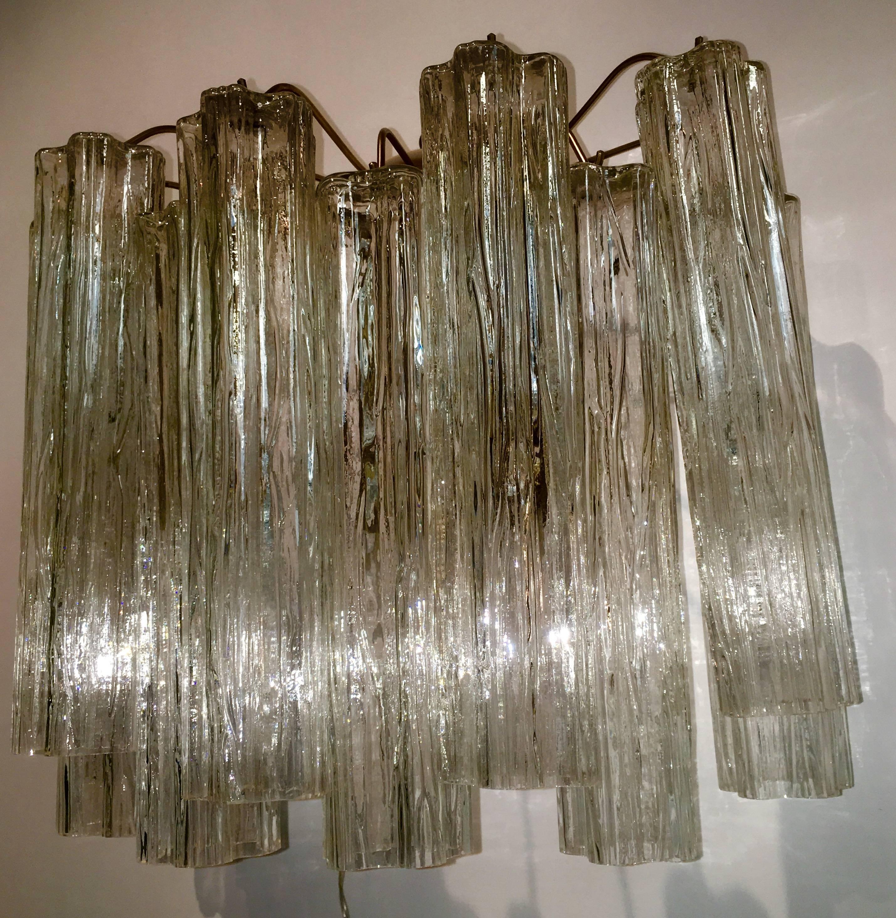 Blown Glass Pair of Venini Tronchi Sconces by Toni Zuccheri, 1970s