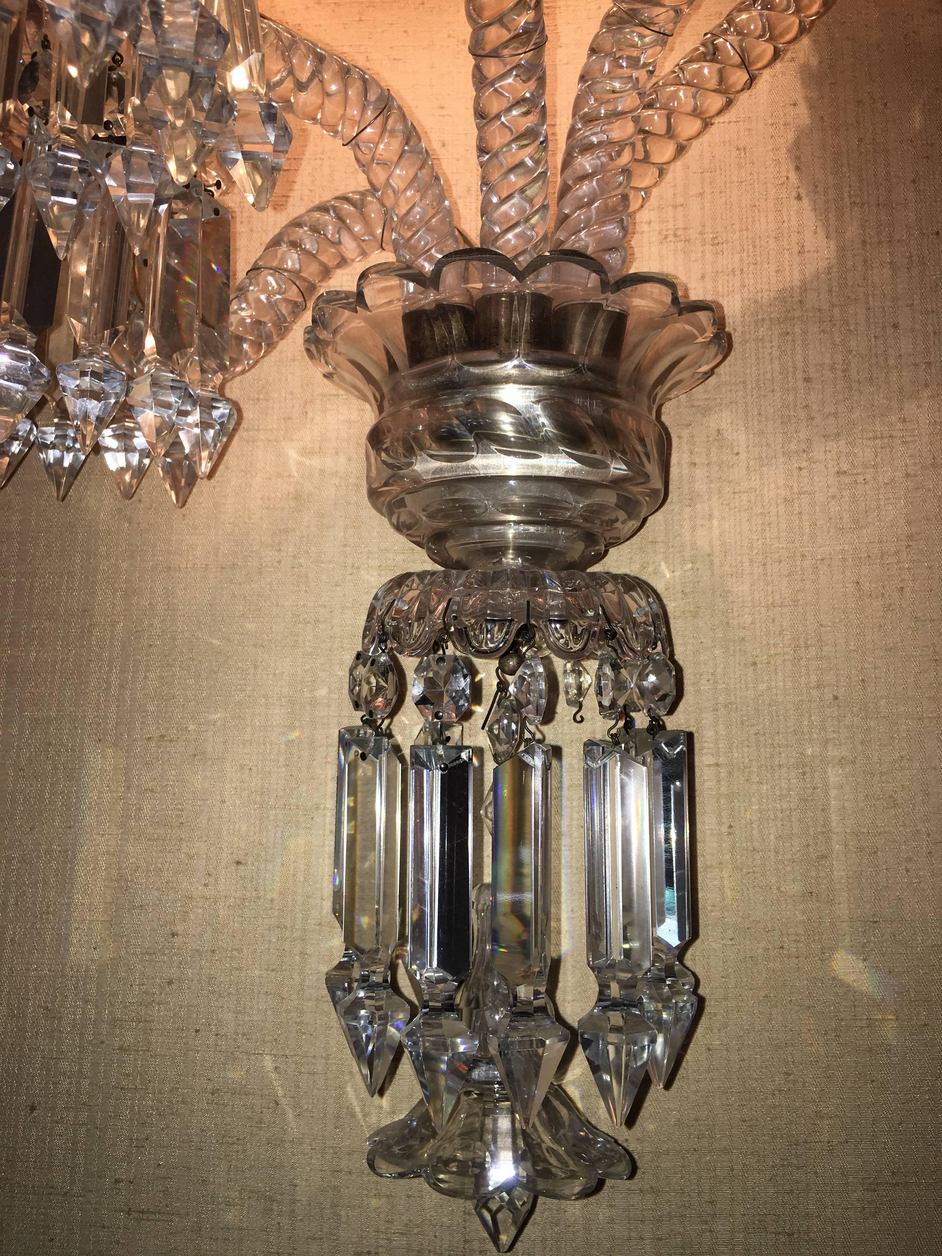 19th Century Pair of Crystal Sconces attributed to Baccarat, France, 1870s