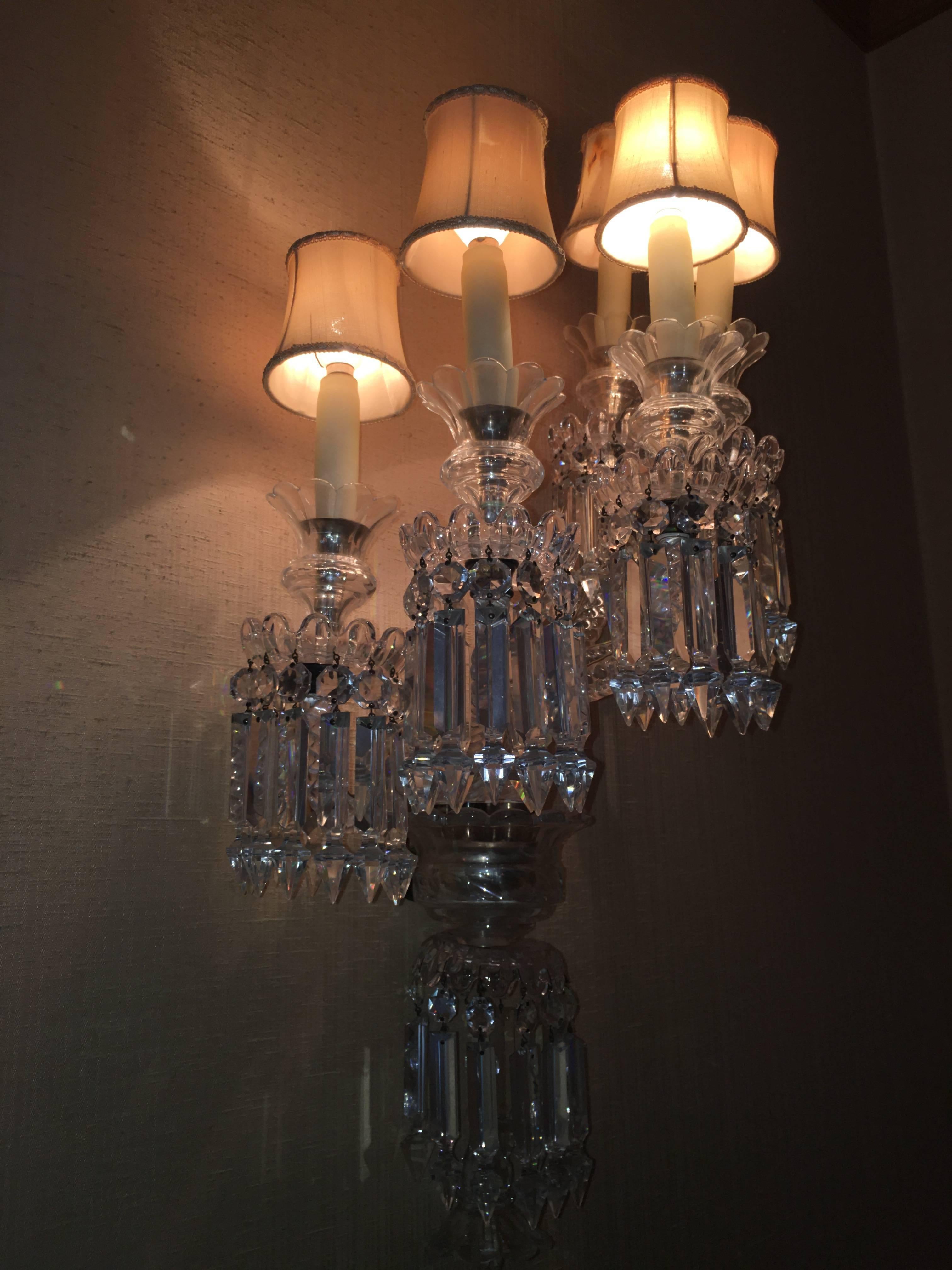 French Pair of Crystal Sconces attributed to Baccarat, France, 1870s