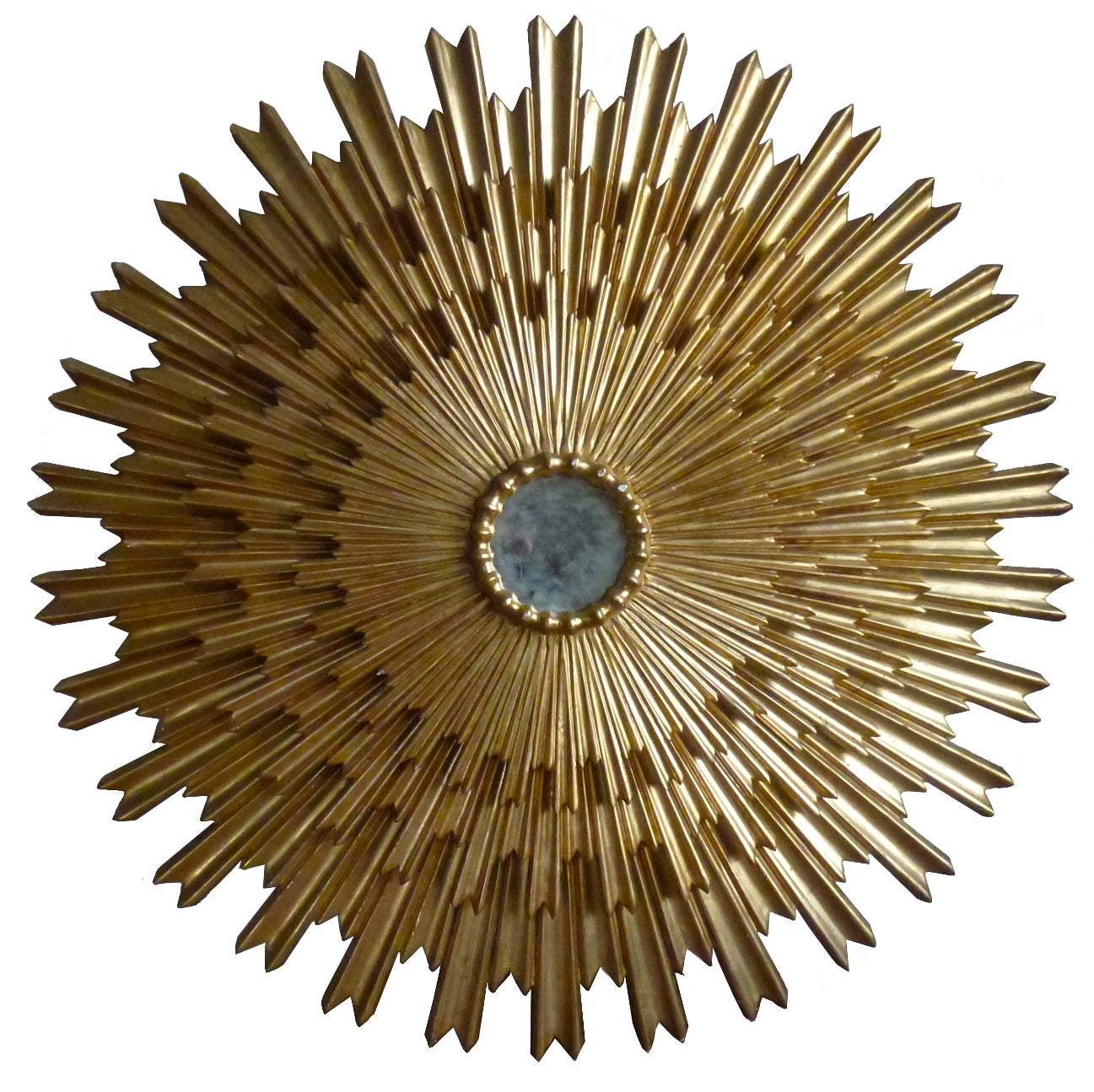 Outstanding Large Gilded Triple Layered Sunburst Mirror, Spain, 1950 For Sale