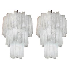 Impressionante lampadario Tronchi in vetro di Murano effetto alabastro