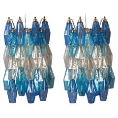Pair of Blue and Clear Poliedri Sconces Carlo Scarpa Venini Variation, 1980'