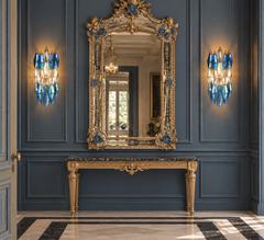 Pair of Blue and Clear Poliedri Sconces Carlo Scarpa Venini Variation, 1980'