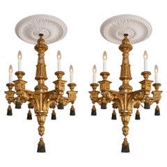 Rare Pair of Italian 18th Century Giltwood Chandelier