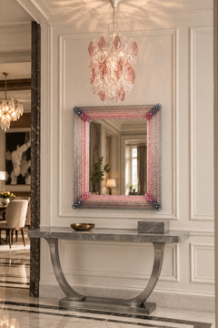 Pink and Grey Rectangular Venetian Murano Glass Mirror