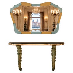 Splendido tavolino da ingresso in stile Art Déco con specchio abbinato, anni ’30 circa