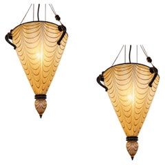 Refined Pair of Venetian Liberty style Murano Glass Pendants or Lanterns