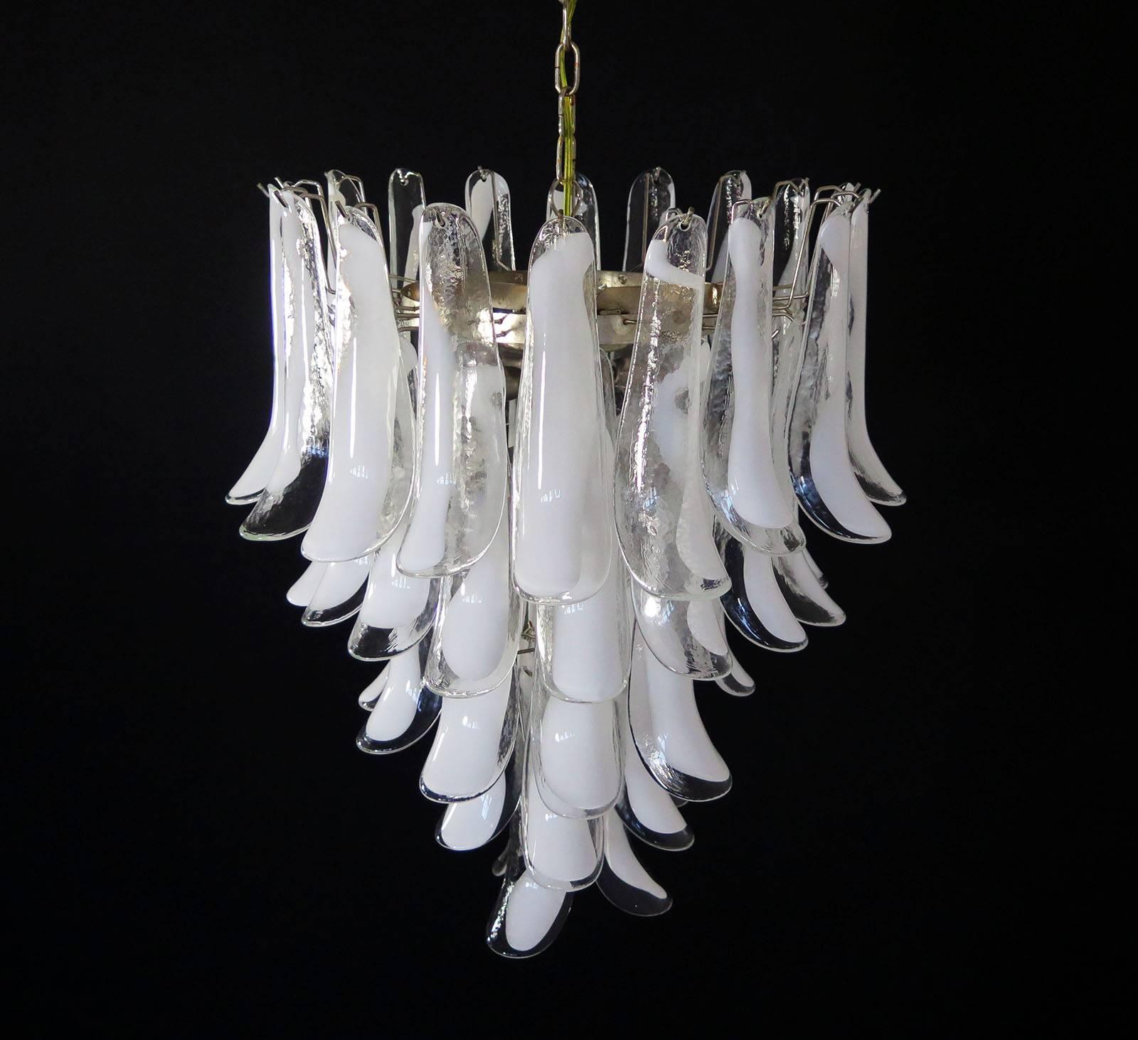 Blown Glass Pair of Huge Italian Vintage Murano Chandelier Made by 52 Glass Petals, 1970s