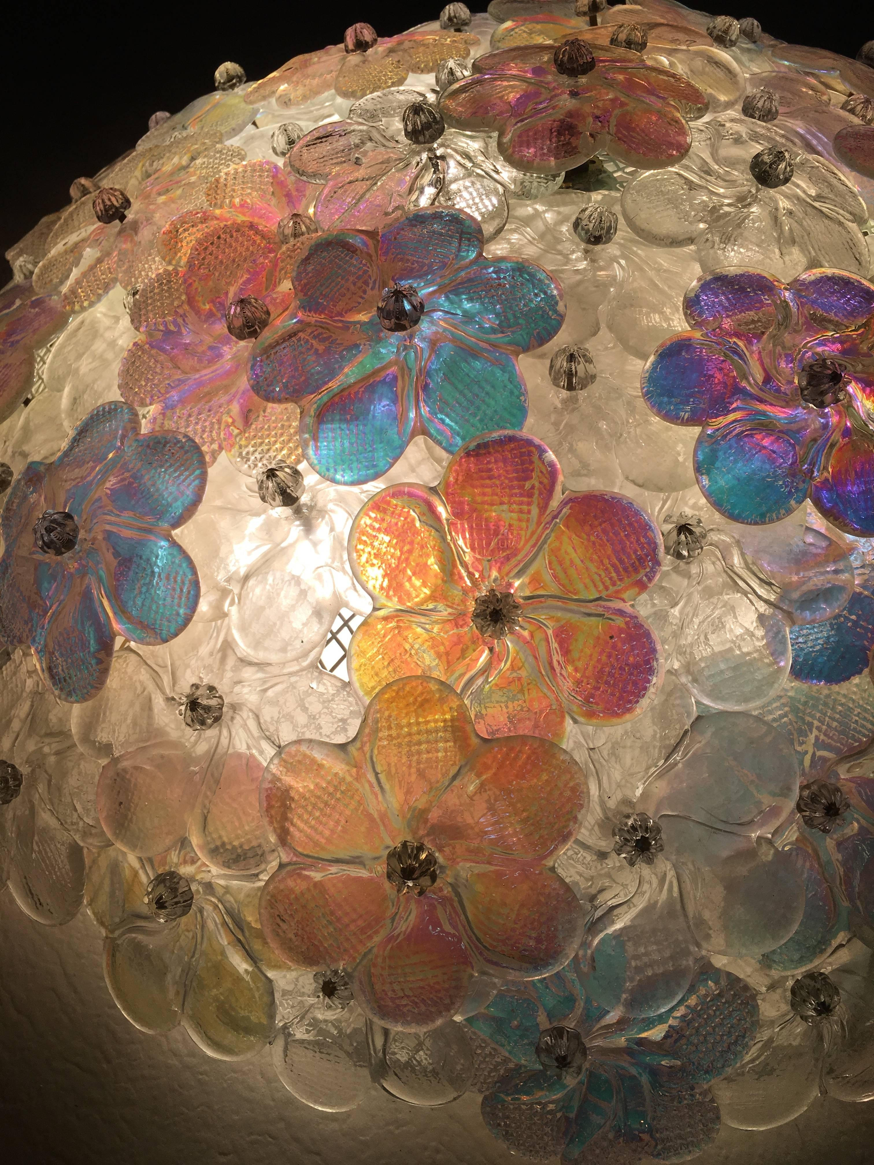 Multi-Color Murano glass flowers basket. Six little bulb 40W.