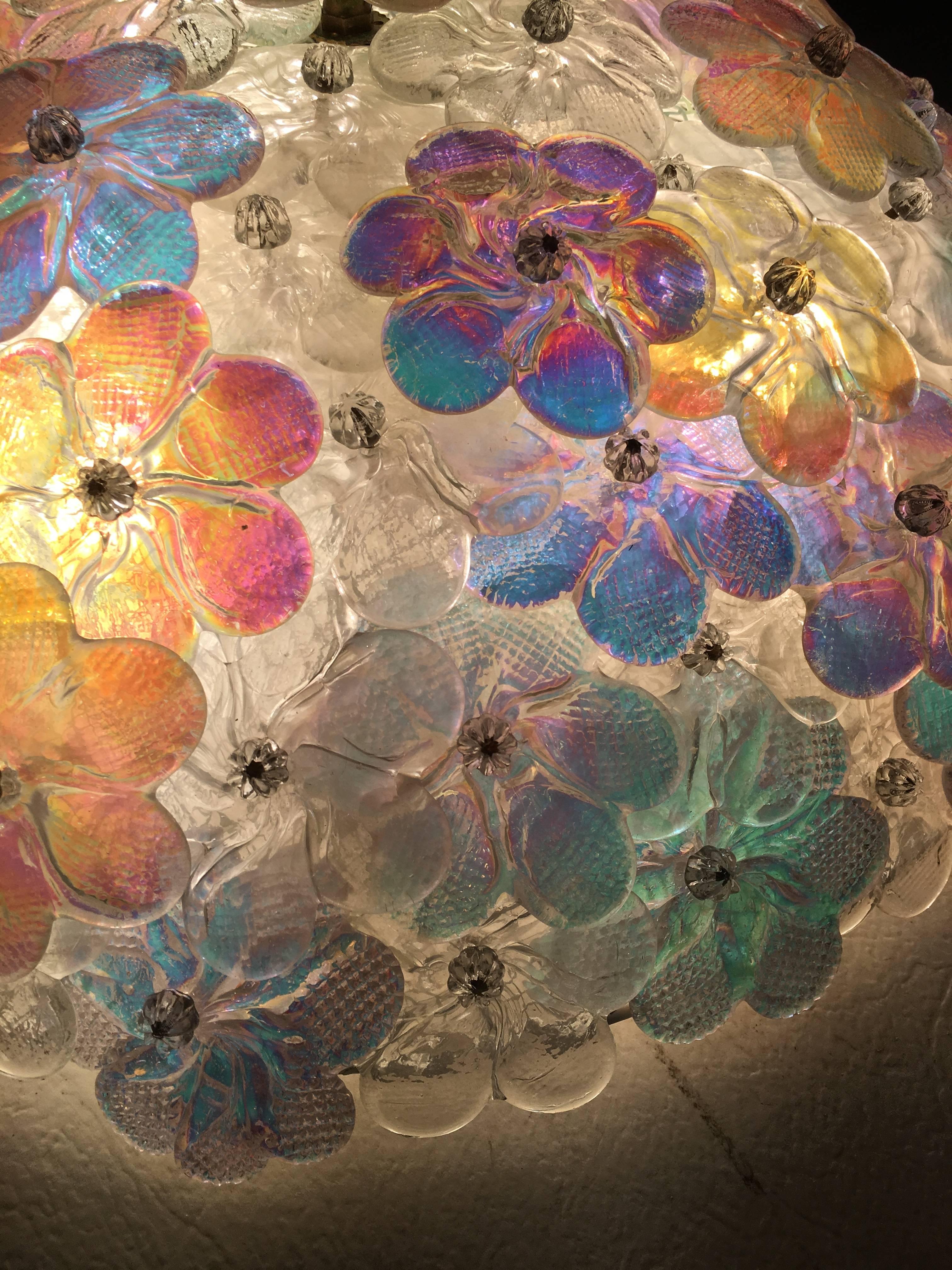 Italian Lovely Murano Glass Floral Flush Mount Ceiling Multi-Color, 1980s
