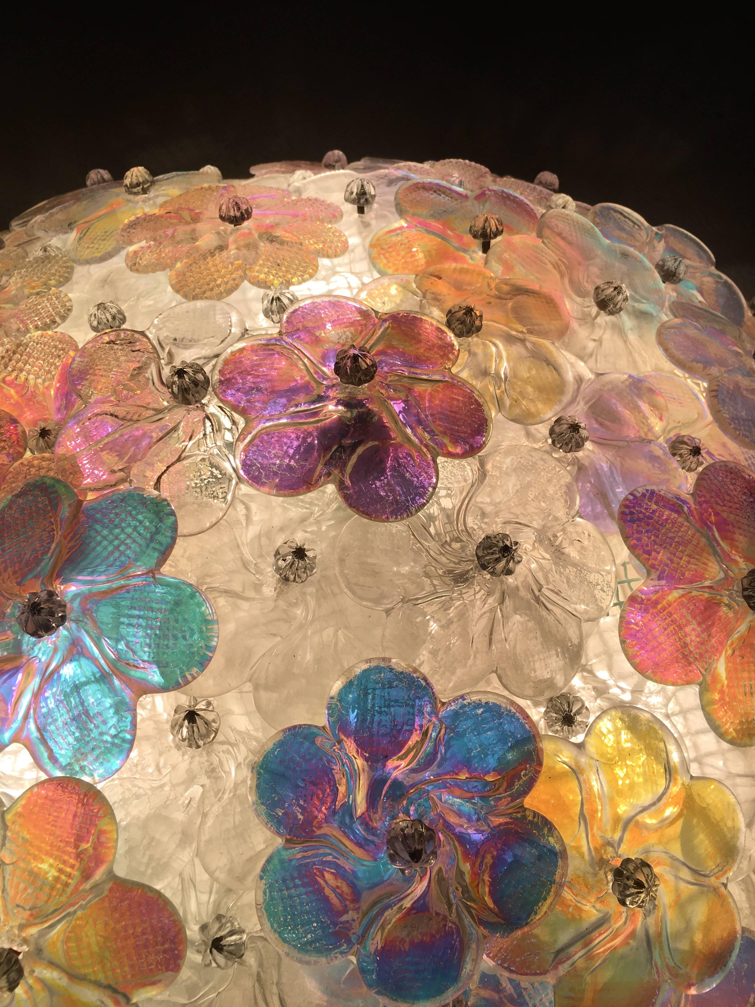 Lovely Murano Glass Floral Flush Mount Ceiling Multi-Color, 1980s In Excellent Condition In Rome, IT