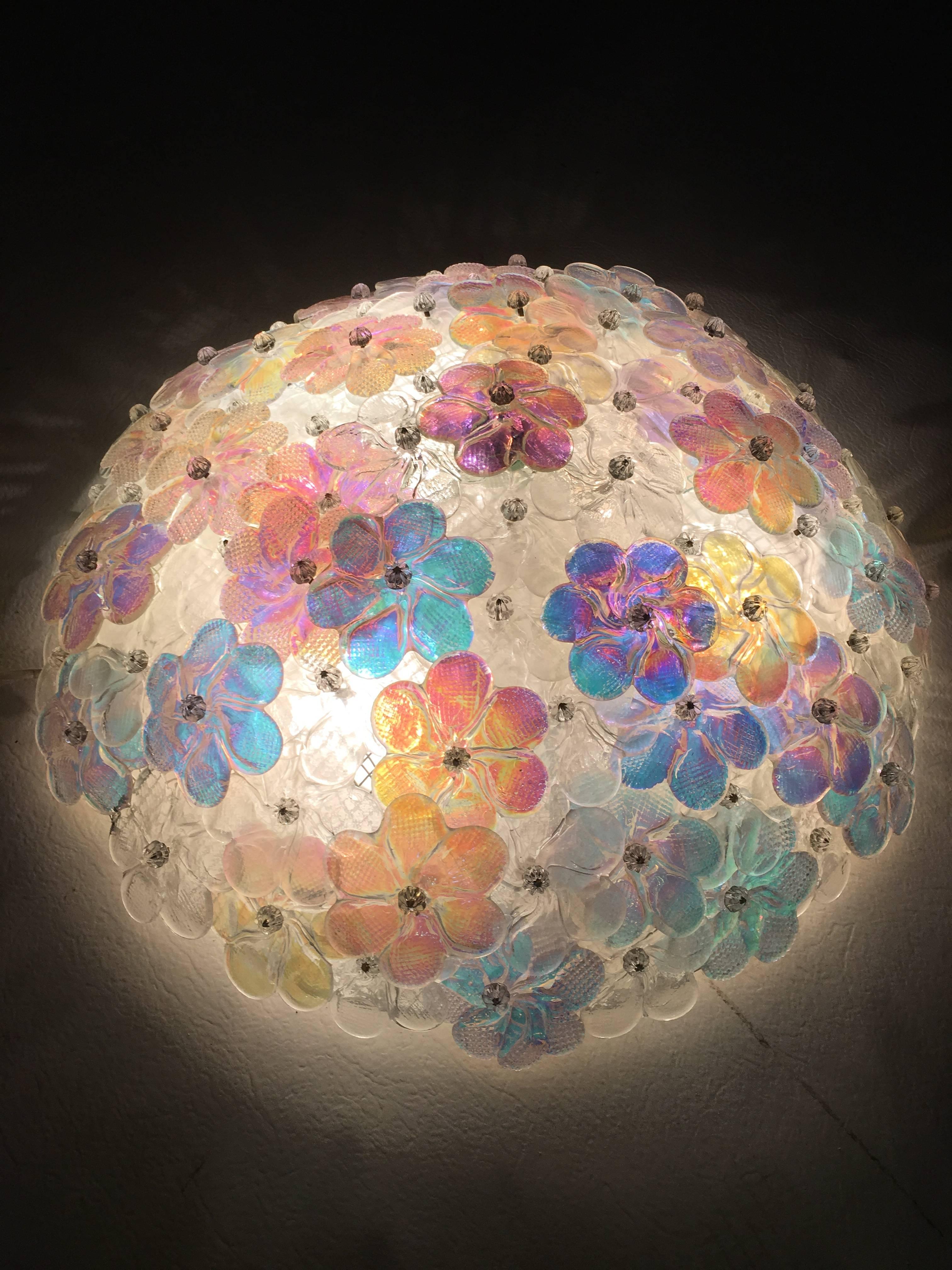Blown Glass Lovely Murano Glass Floral Flush Mount Ceiling Multi-Color, 1980s