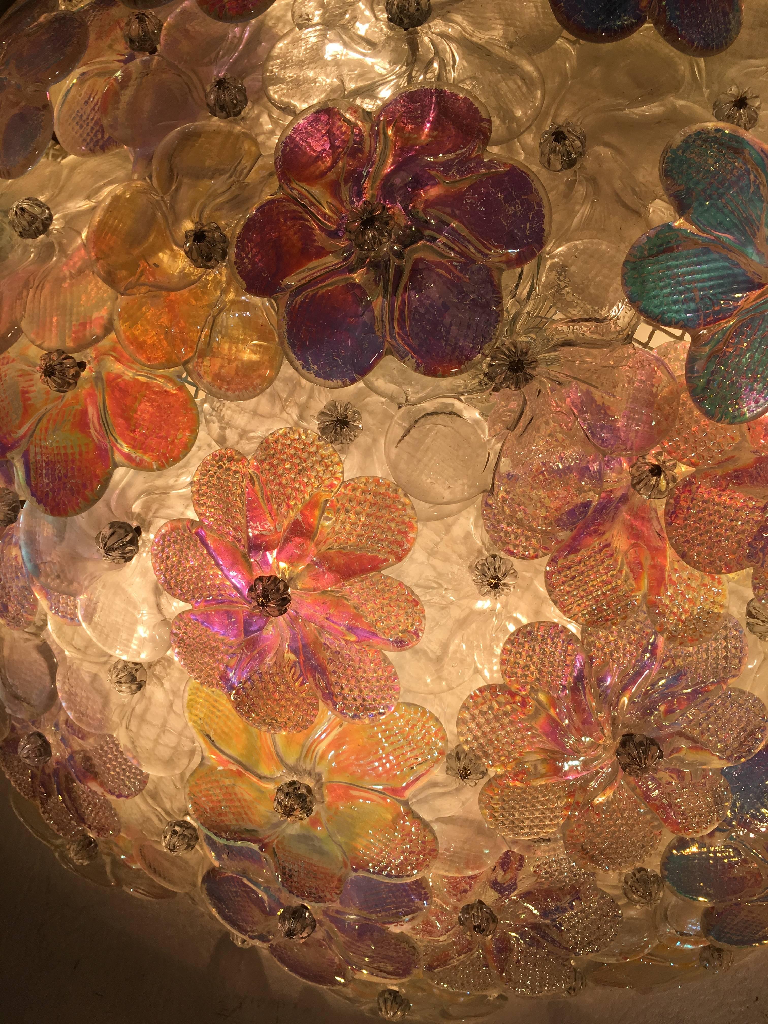 Lovely Murano Glass Floral Flush Mount Ceiling Multi-Color, 1980s 1