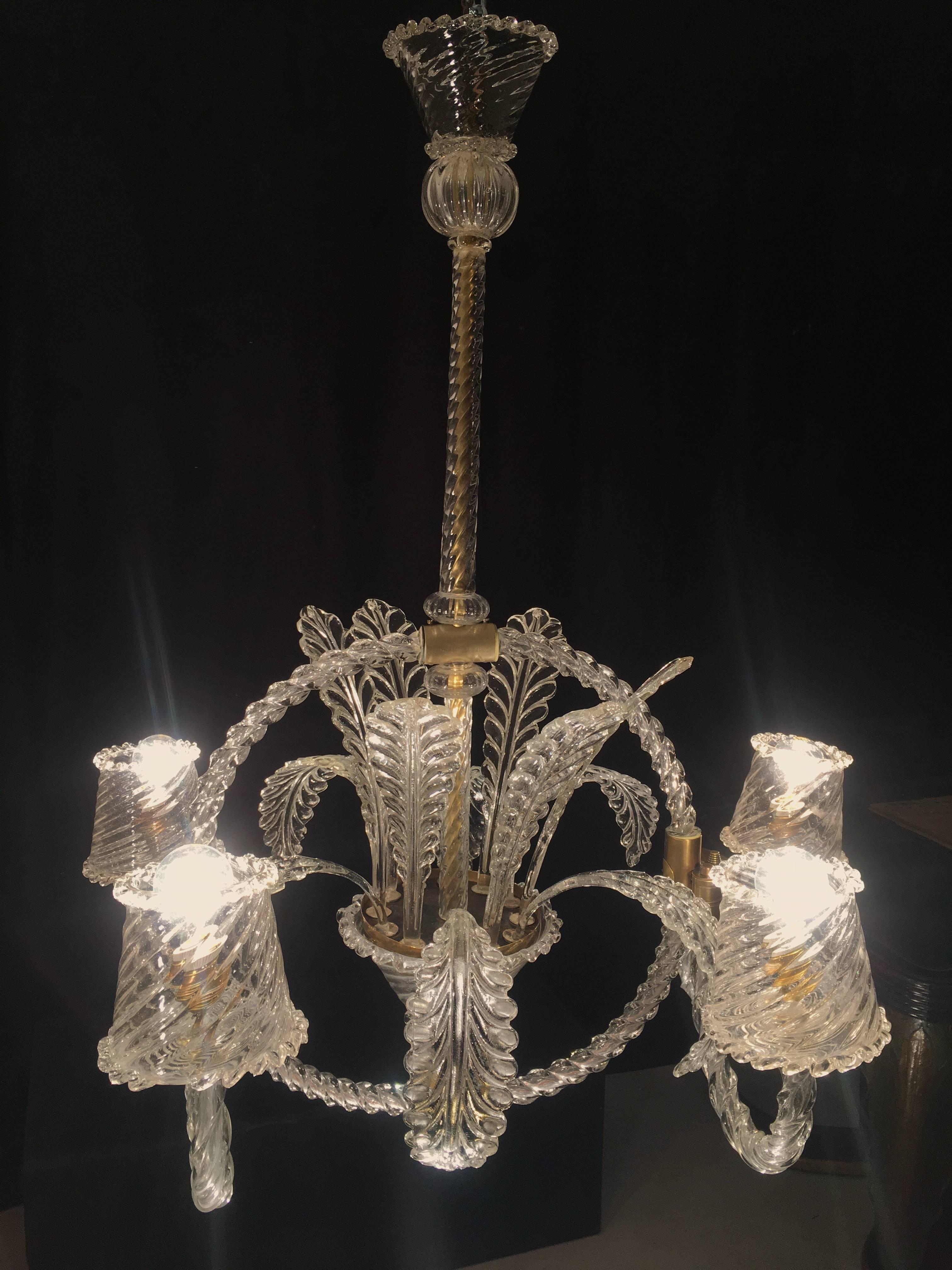 Fine Murano Chandelier by Ercole Barovier, 1940s In Good Condition For Sale In Rome, IT