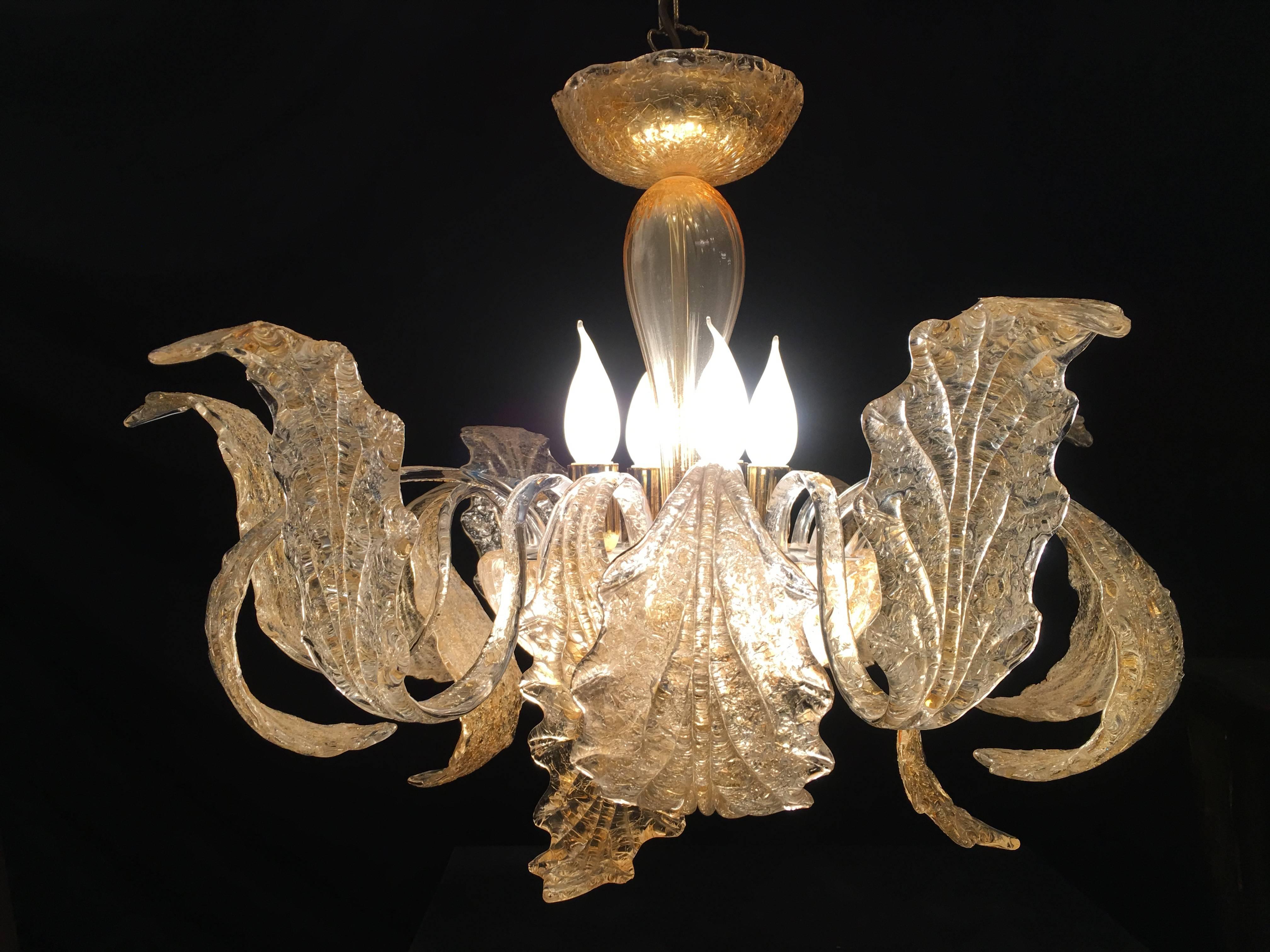 Italian Gold Royal Chandelier by Barovier & Toso, 1980s For Sale